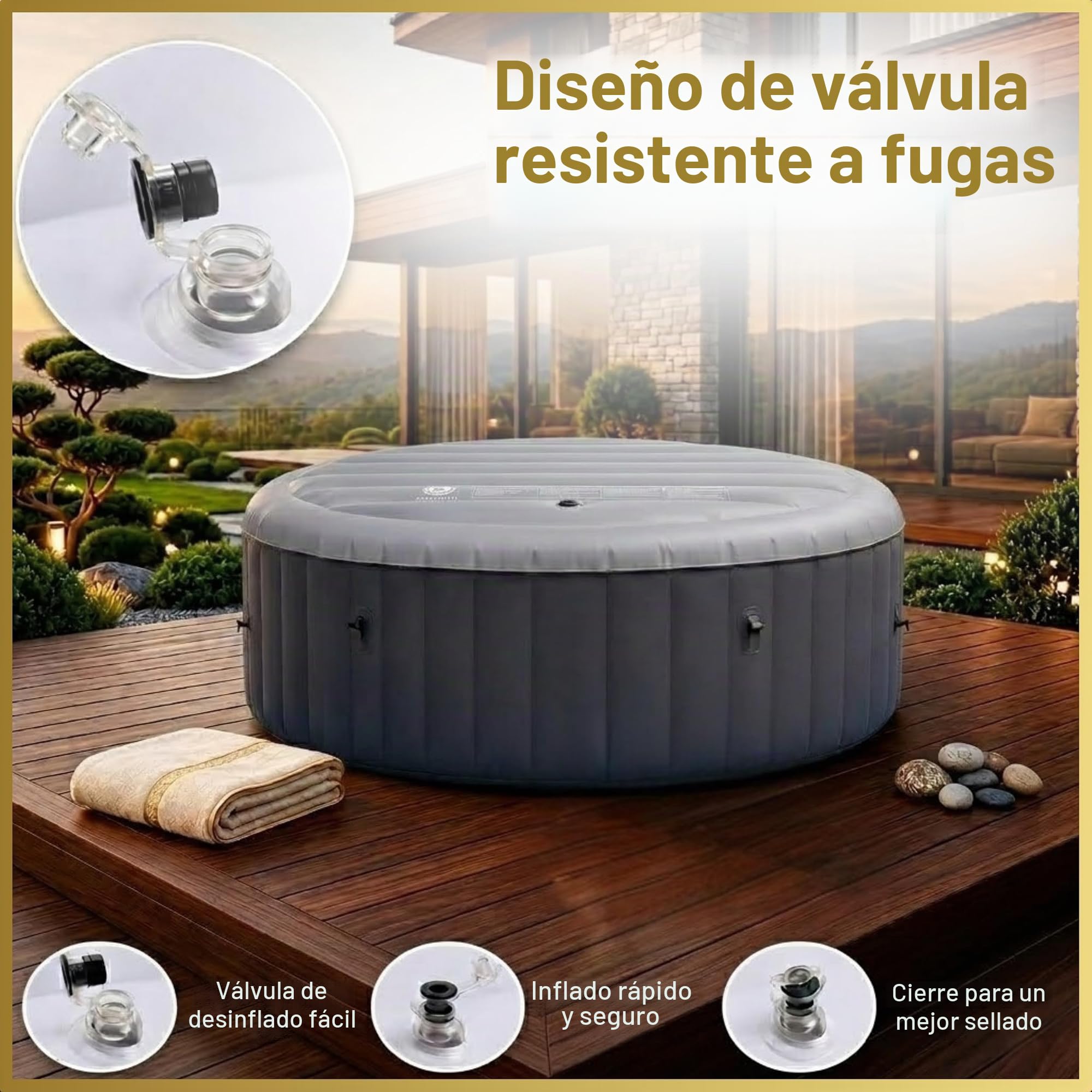 Cubierta Inflable de Ahorro de energía, Tapa Protectora de Lluvia, Aislamiento térmico, vejiga Redonda, se Adapta a Todos los jacuzzis Redondos de hasta 140 cm, Color Gris