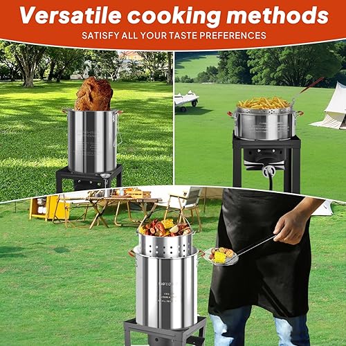 Miniatura 5 de Kit de freidora de pavo al aire libre con cubierta contra el polvo  Ollas de 36QT  Aluminio  Freidoras profundas con cesta y quemador  Estufa de