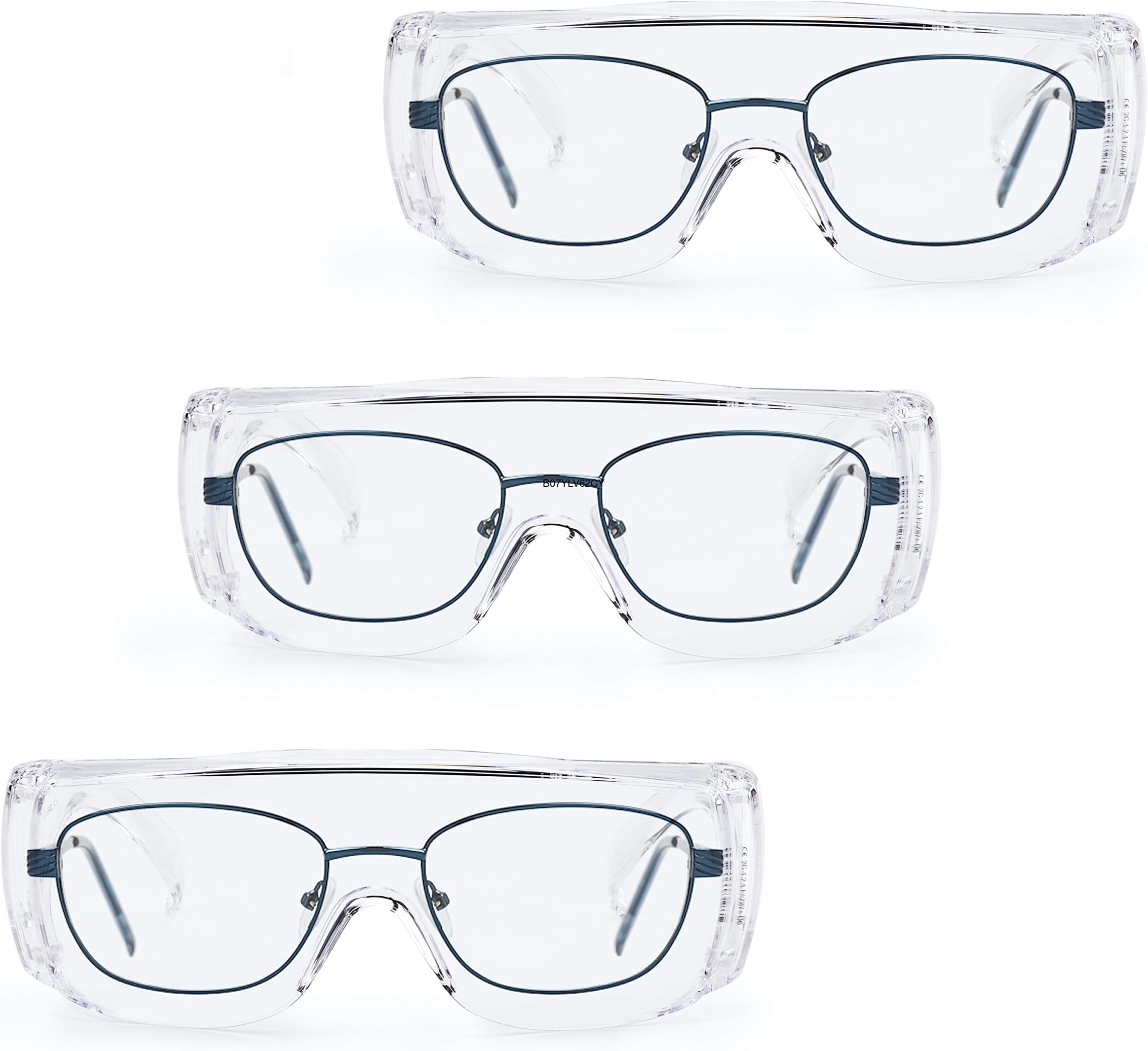 SolidWork Safety Over-Glasses with Side Protection | Pack of 3 | Eye Protection Goggles with Clear, Anti-Fog, Scratch-Resistant and UV-Protective Lens | Fit over Prescription Glasses | For Men & Women