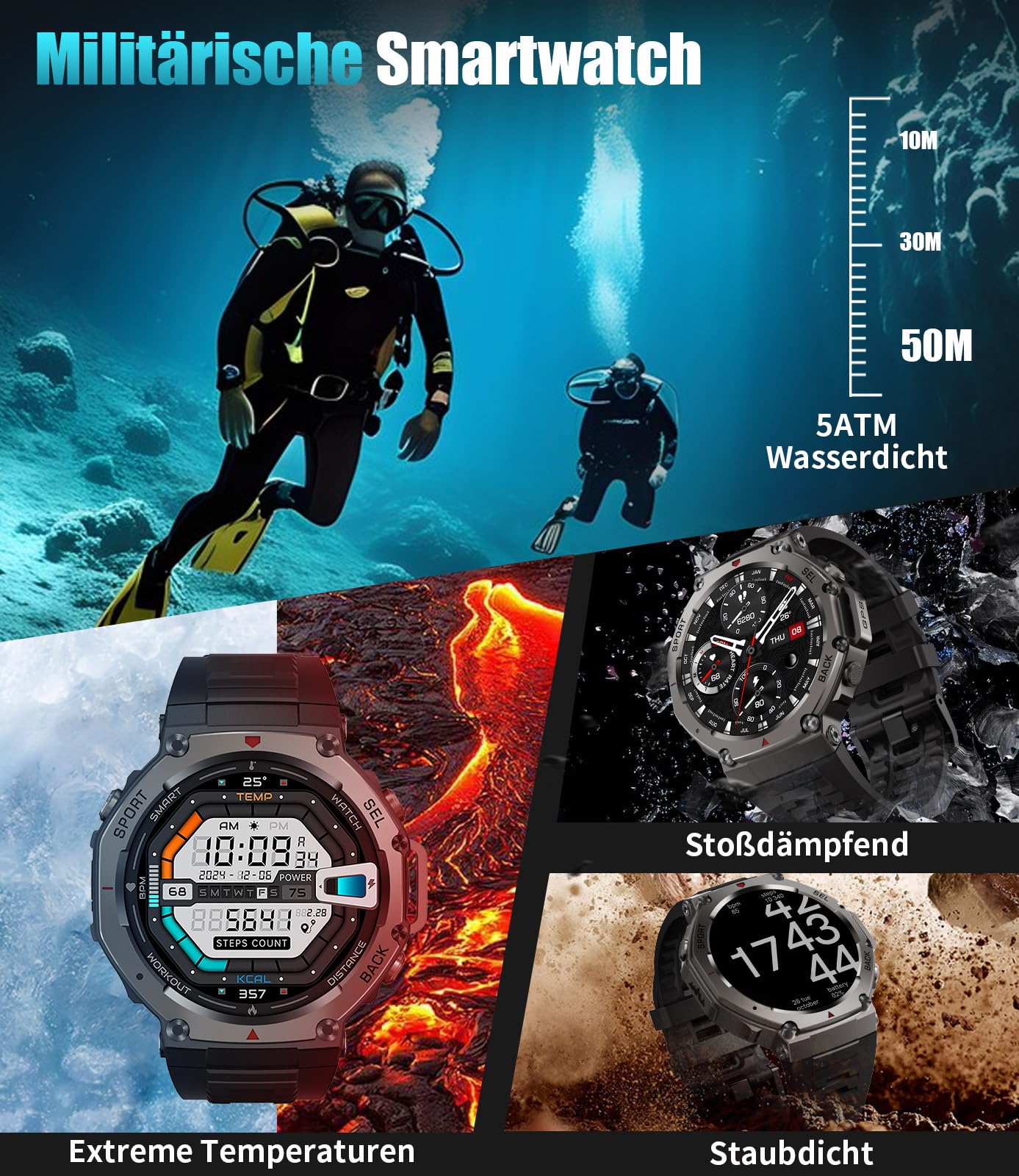 LIGE GPS Smartwatch Uomo DM3, Corpo in Acciaio Inox,5ATM Impermeabile Orologio Fitness con 110+ Modalità Sport/24H Monitoraggio,500mAh,AMOLED,Chiamate Bluetooth Orologio Militare Uomo per Android iOS