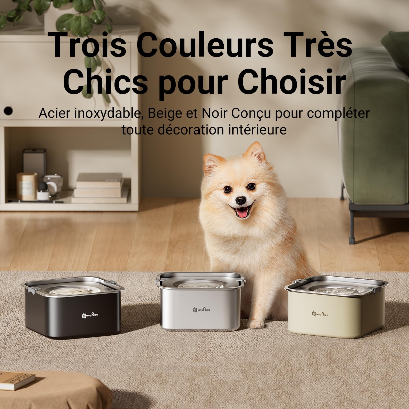 DownyPaws Gamelle Anti-Éclaboussures pour Chien, Gamelle 3L Anti-Étouffement en Acier Inoxydable, Empêche Les Éclaboussures, Garde Le Sol Sec et Hygiénique, Adapté à Petits et Moyens Chiens, Noir
