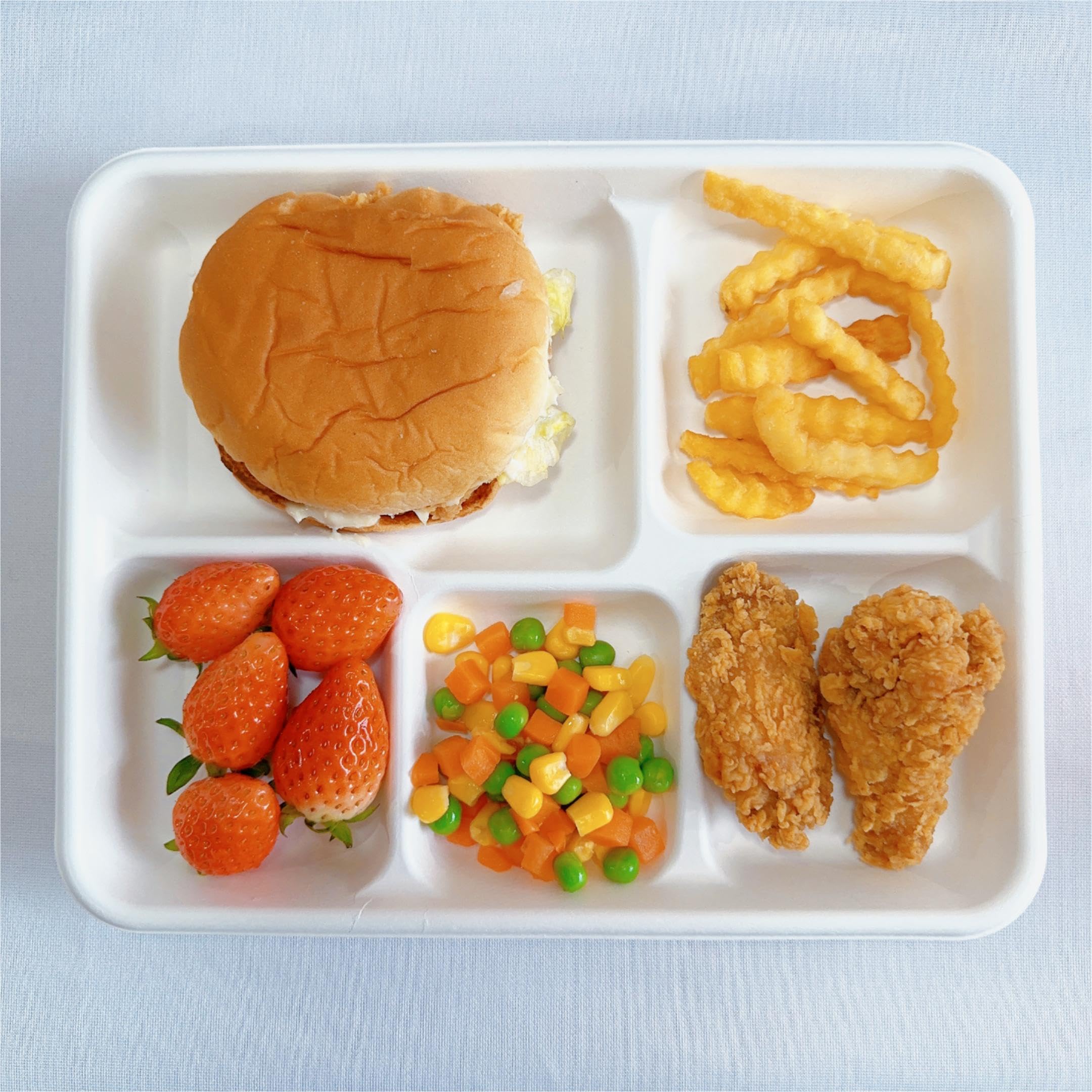 EcoHousing5-Compartment Biodegradable Rectangle Disposable Paper Plates [10 * 8 Inch, 50 Pieces], Microwavable and Eco-friendly, Sturdy, Perfect for Dinner, Made of Bagasse Fibers