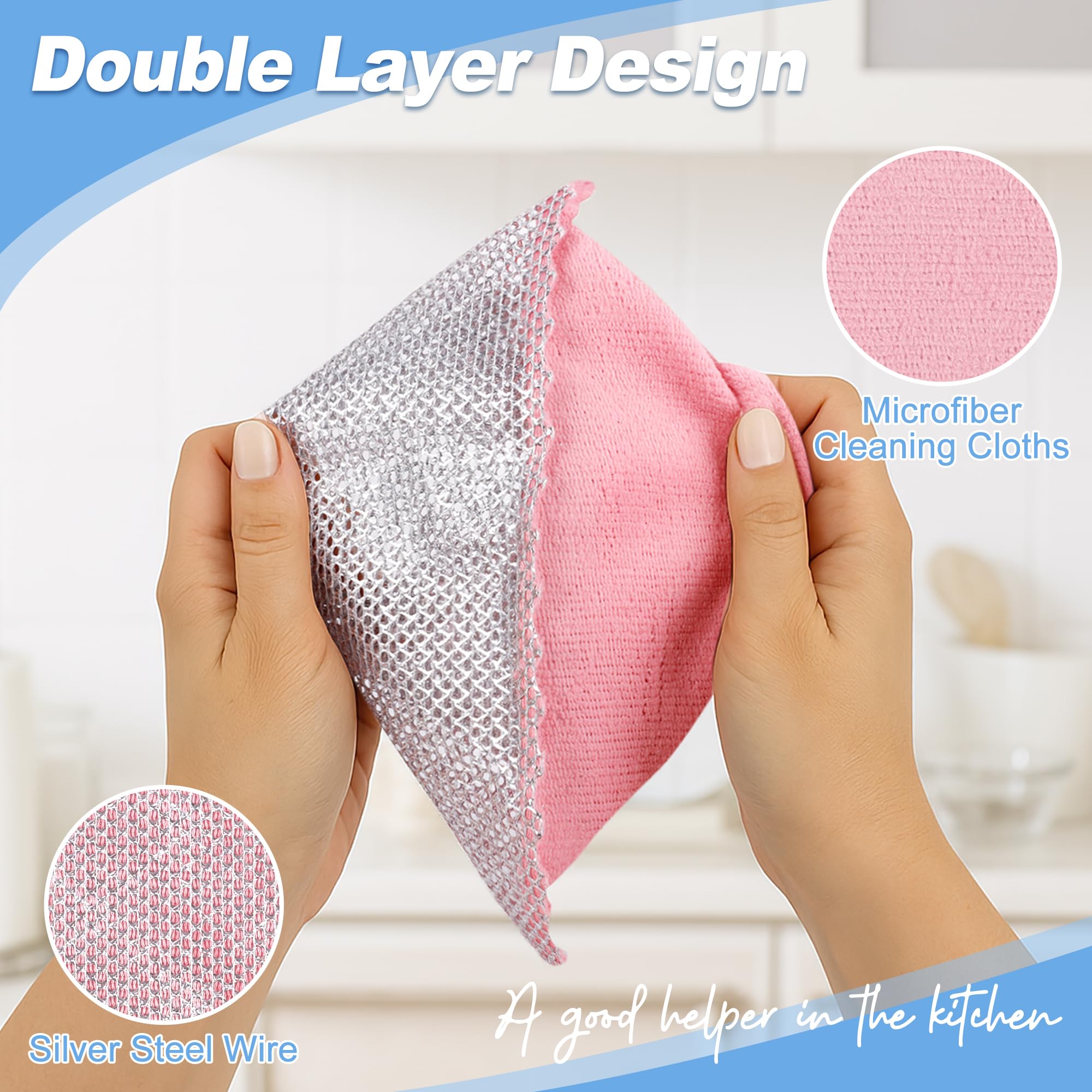 12pcs Multipurpose Wire Dishwashing Rag 9.64x9.64 in Non Scartch Wire Dishcloth for Wet And Dry Pink Stainless Steel Cleaning Cloth Reusable for Kitchen Washing Dishes Cookware Sinks Dishes Stove Tops