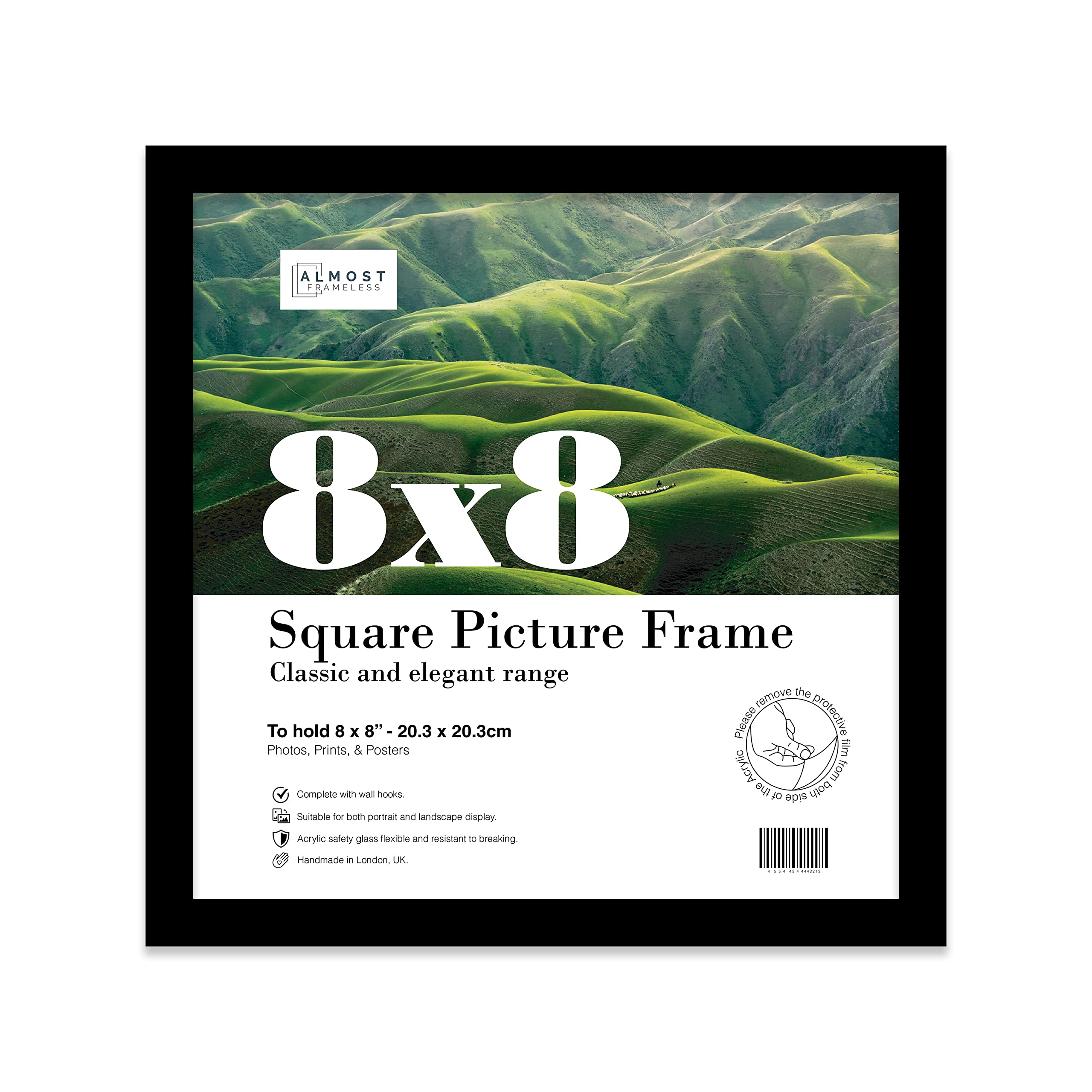 8x8 Inch Black Square Thin Photo Frame Wall Mountable and Freestanding Thin Picture Frame Standard Square Photograph Size, 8" X 8"(20.3 X 20.3cm)
