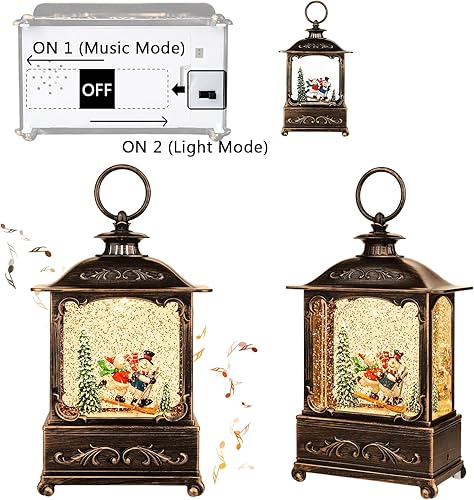 Miniatura 3 de Farol de globo de nieve de Navidad, decoraciones de Navidad, faroles brillantes de agua con música y temporizador, forro USBfunciona con pilas,