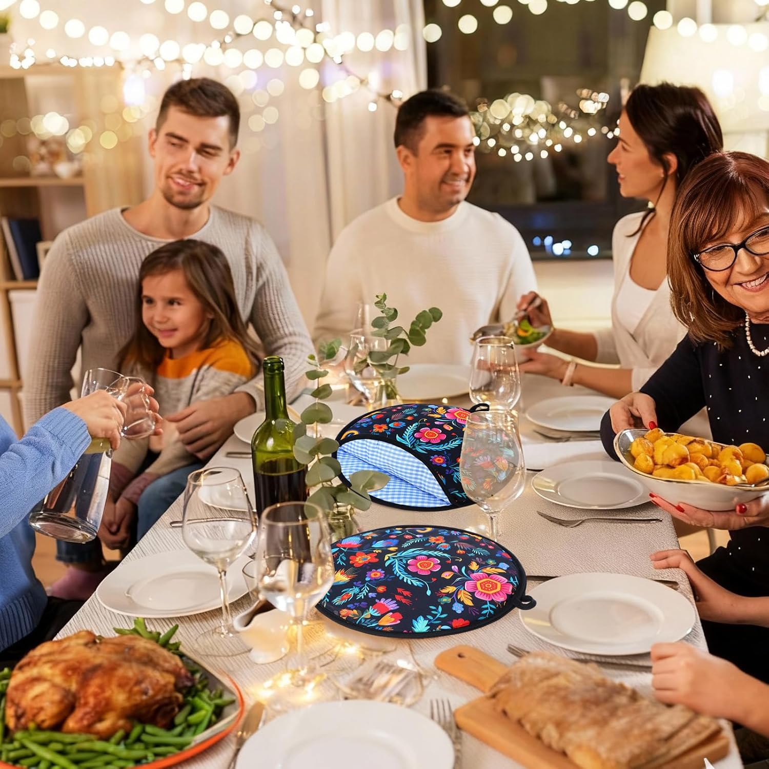 Honeydak 2 Pcs 12 Inch Tortilla Warmer Pouch Microwavable Fabric Insulated Cloth Pouch Tortilla Holder Keeps Warm for Tortillas Tacos Naan and Pizza Rolls(Mexican Flowers) - Image 5