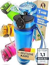 Funkelfuchs® - Trinkflasche für Kinder – 500ml, Blau – Kohlensäure geeignet - 100% auslaufsicher - Wasserflasche spülmaschinenfest - für Kindergarten, Einschulung, Schule, Sport