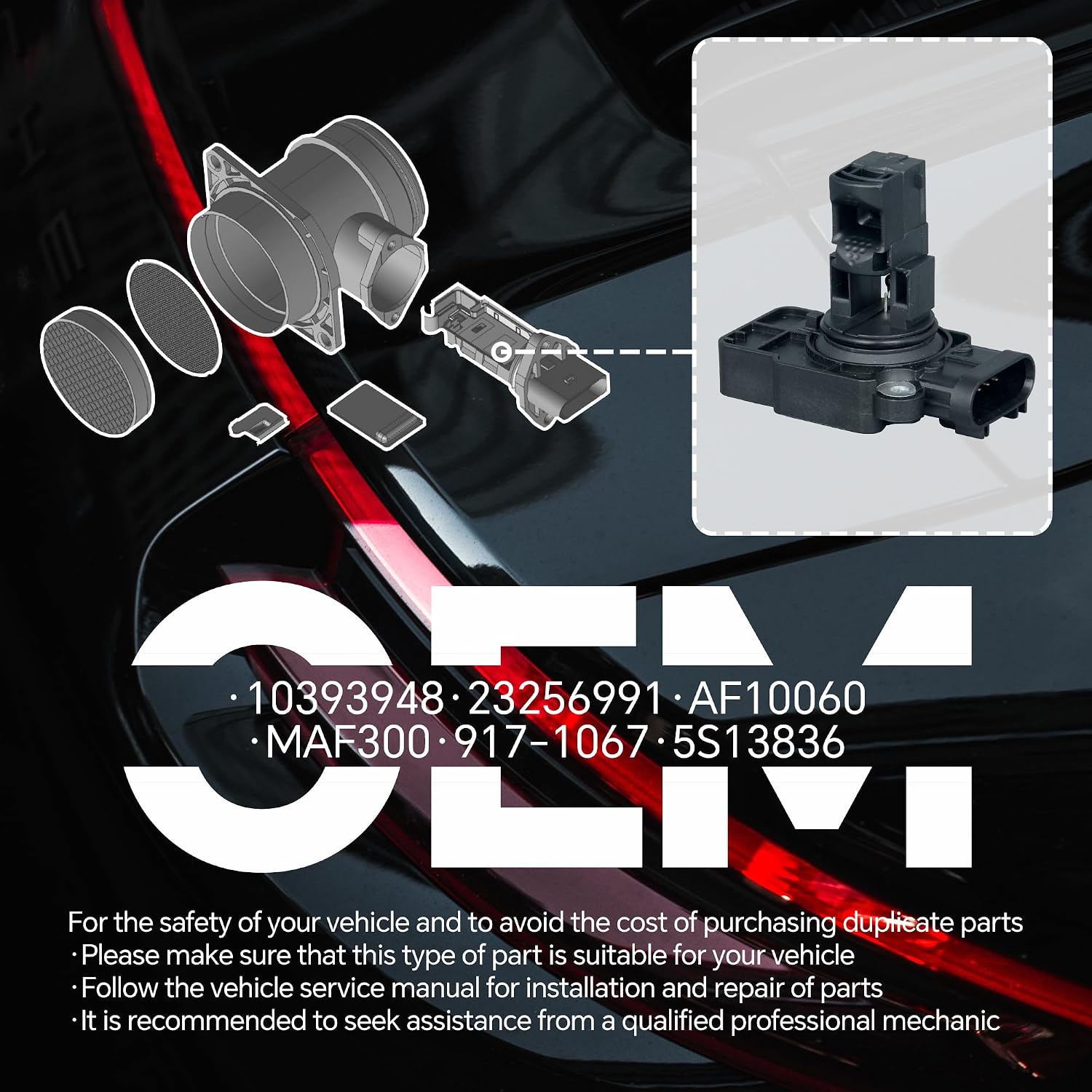 Mass Air Flow Sensor 23256991 MAF Compatible with Cadillac CTS Chevy Avalanche Silverado Suburban Tahoe GMC Sierra Yukon, Replaces 10393948 AF10060