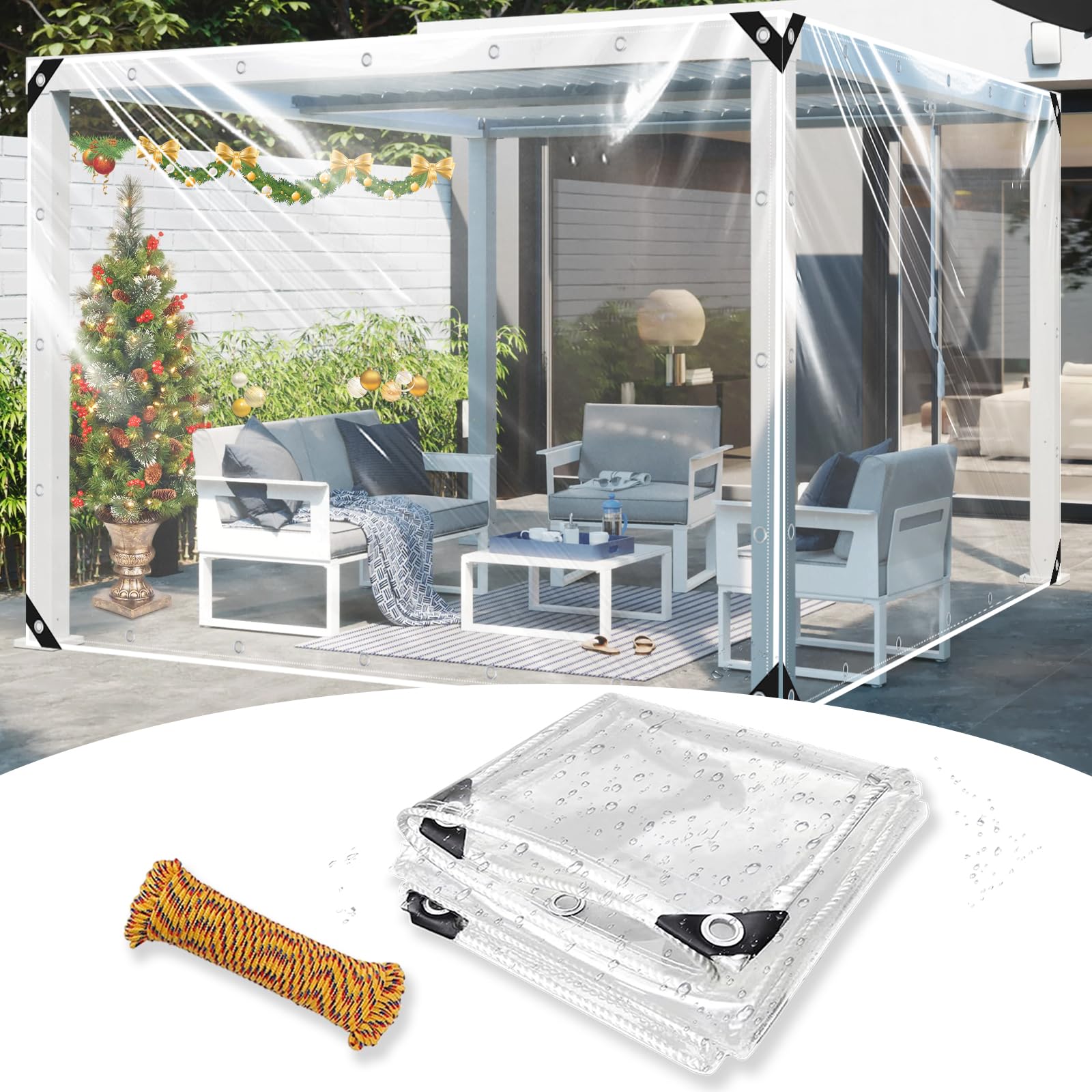 CANVINO Clear Tarp 6x6 ft, Heavy Duty Waterproof Tarp with Grommets, Thickened Tear Resistant PVC Tarps for Chicken Coop Protection, Pergola, Greenhouse, Patio, Balcony