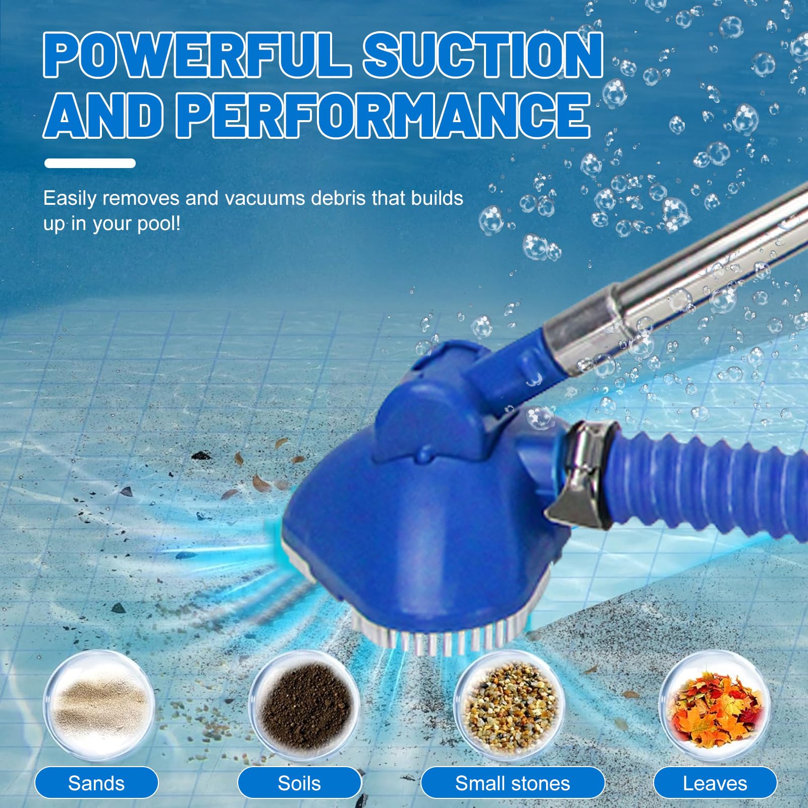 Pool Staubsauger, Pool Zubehör Poolsauger mit Teleskopstange, Pool Sauger mit Schlauch und Pools Einlaufdüse, Poolsauger Bodensauger mit Starker Saugleistung,Poolreiniger für Spas,Whirlpools,Pools (A)