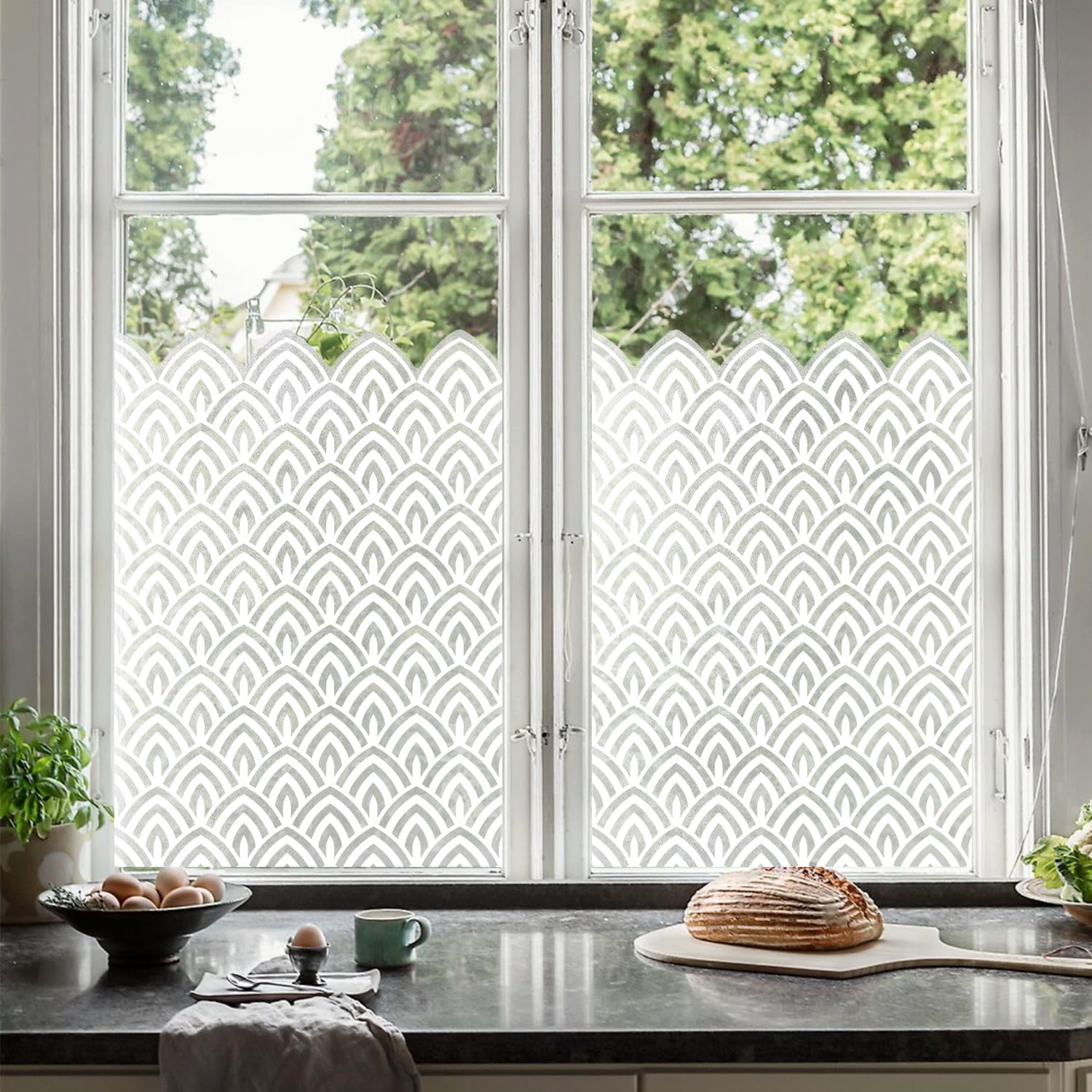 Neukids Static Cling Window Film, White Window Film Privacy Patterned Lotus Petals, Glass Film for Windows Privacy, Window Vinyl for Kitchen Bathroom Office Bedroom 150x39CM