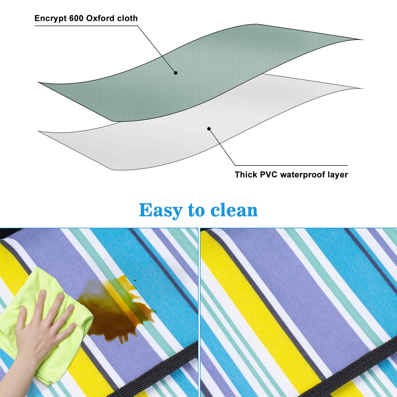 Telo Da Picnic Impermeabile Oziral 200x200cm - Coperta Per Spiaggia, Campeggio E Outdoor - Foto 10