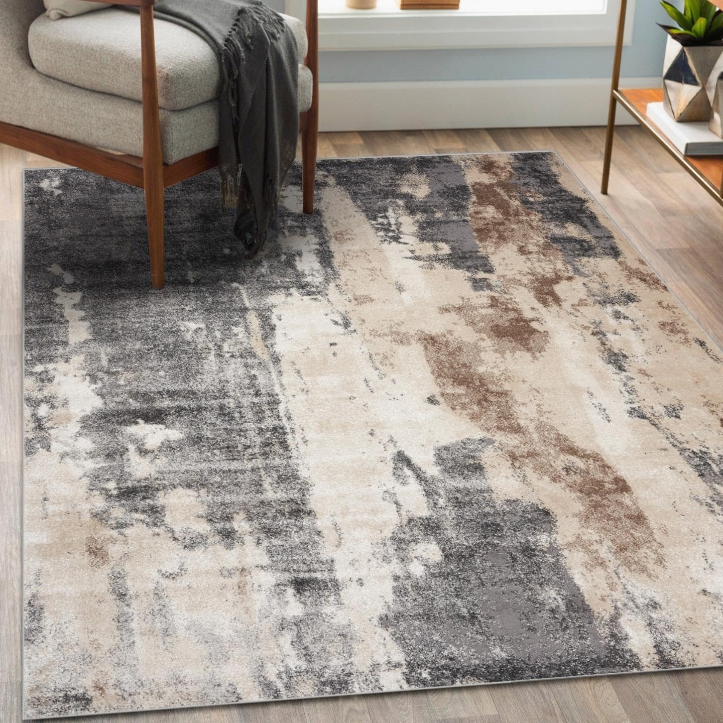 Gray Abstract 8' x 10' Synthetic Area Rug