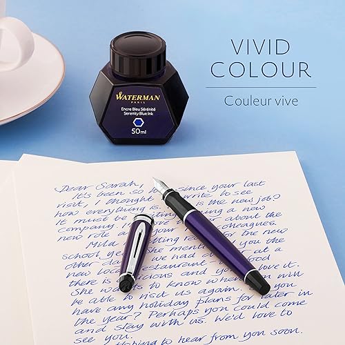 Vista 3 de Waterman Tinta de pluma estilográfica, tinta azul serenidad, botella de 1.7 fl oz, para plumas estilográficas recargables Azul serenidad,Negro