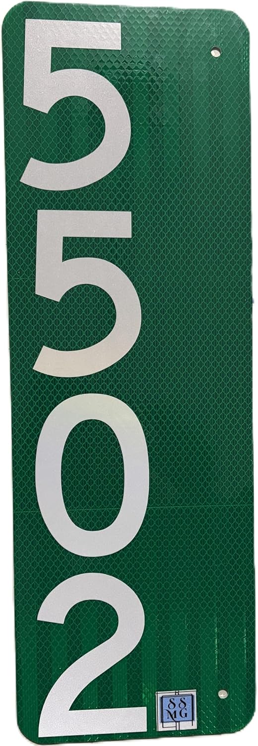SSMG Reflective VERTICAL Address Sign, Double-Sided House Number Plaque, Blue or Green, 18x6 Inch (Green, 4 inch numbers)