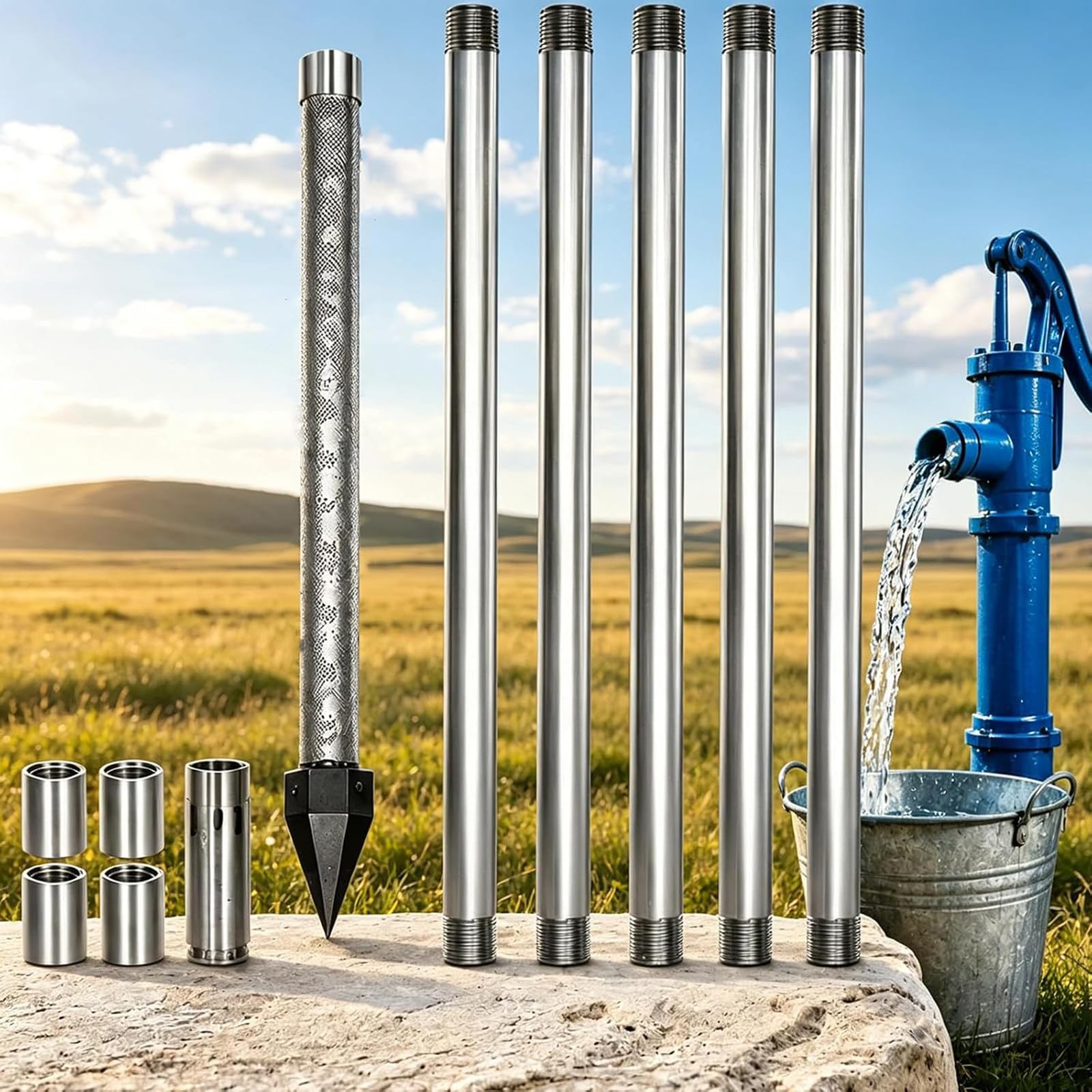 Kit Per Pozzo A Punta Sand Point 1-1/4 Pollice E Set Da 5 Tubi Prolunga