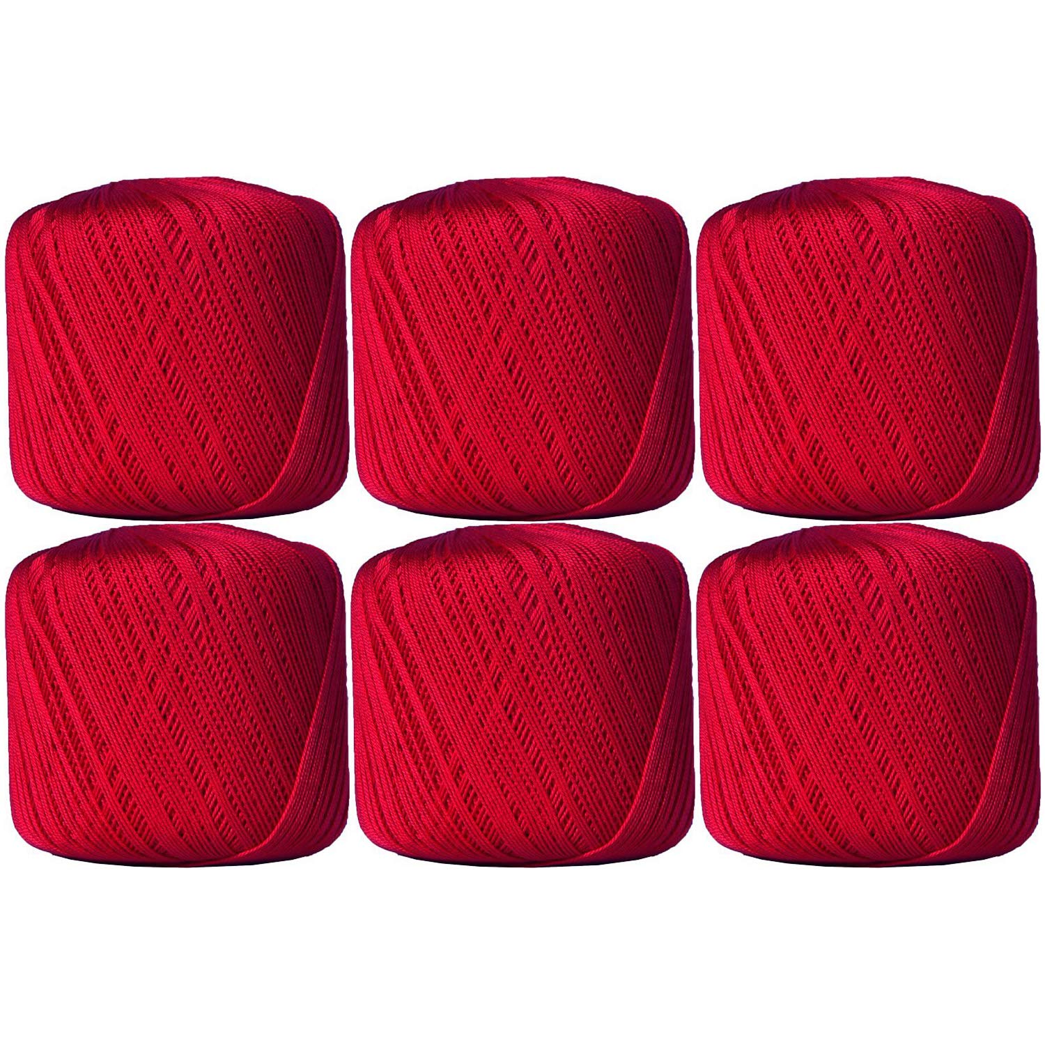 ThreadArt 100% Cotton Crochet Thread Size 10, 6 Ball Pack, Red 12