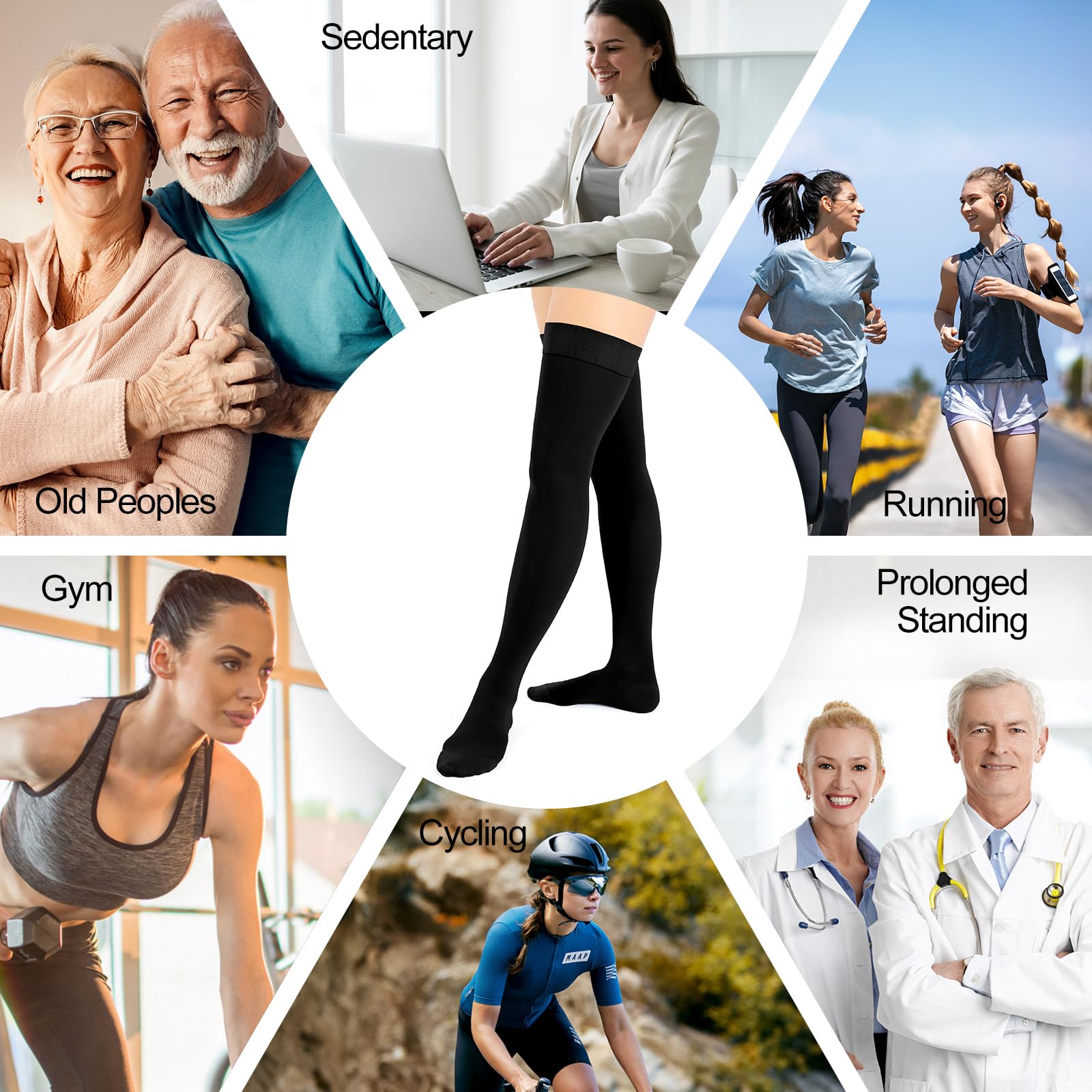 Calze a compressione medicale donna uomo, 20-30 mmHg Sostegno graduato, calze di sostegno Punta chiusa lunga sulla coscia per vene varicose, edema