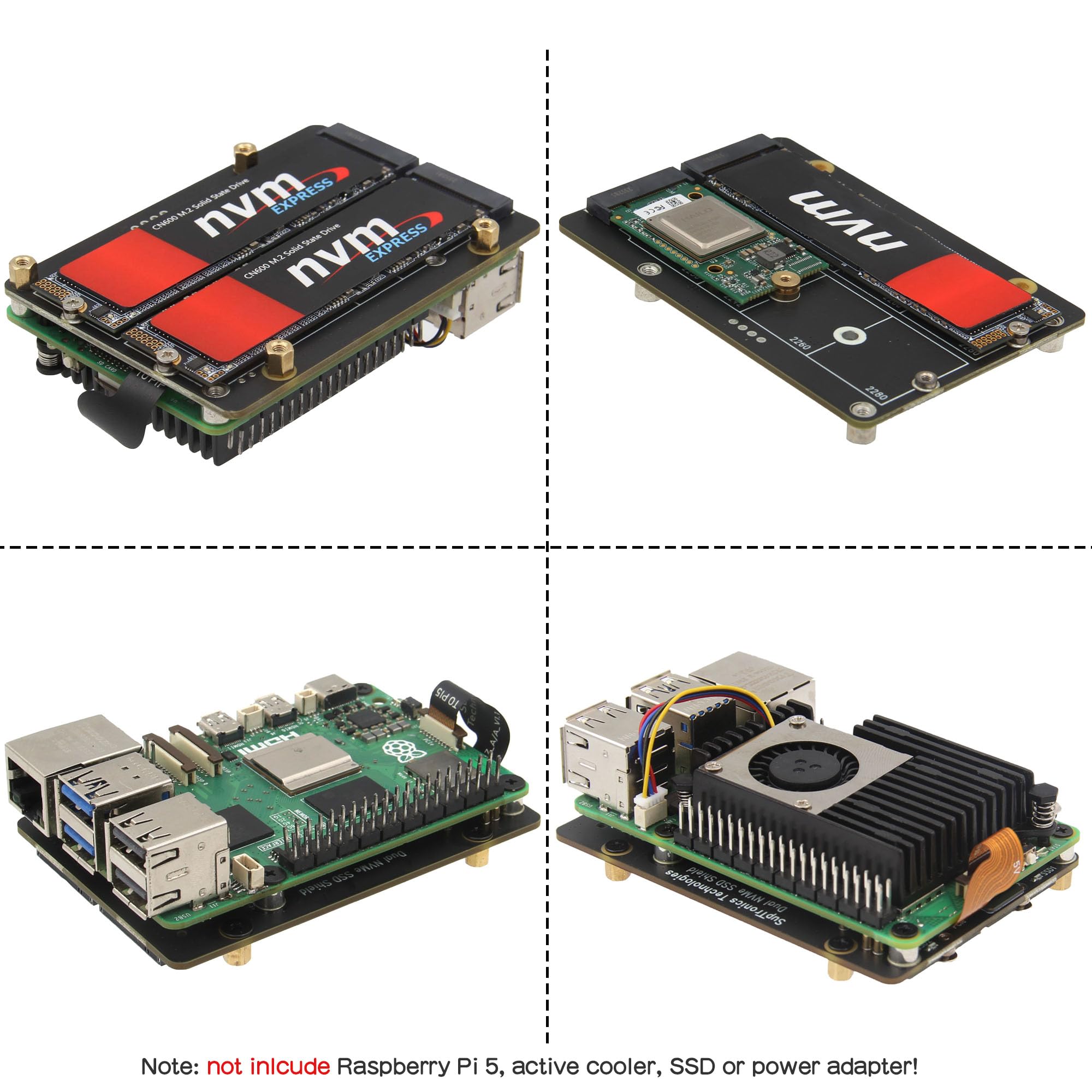 Geekworm X1005 Dual NVMe SSD Shield Bottom for Raspberry Pi 5, supports Hailo-8 AI Accelerator