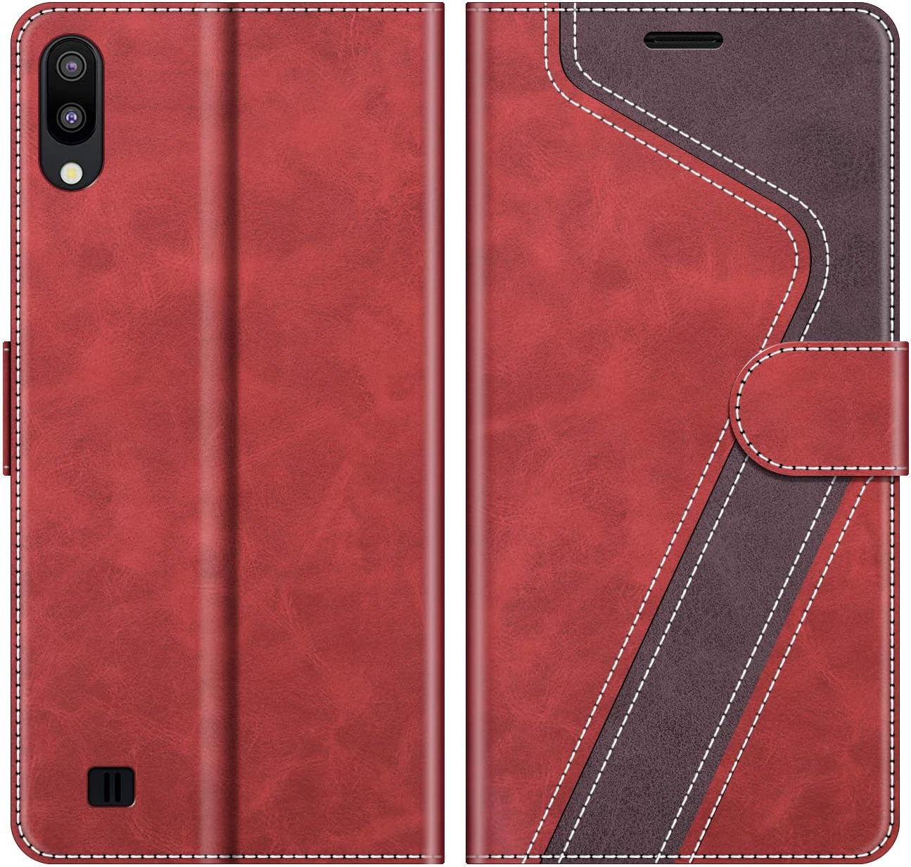 MOBESVPhone Cover For Samsung Galaxy A10, Flip Wallet Case for Samsung Galaxy A10 Phone Case, Red/Dark Purple