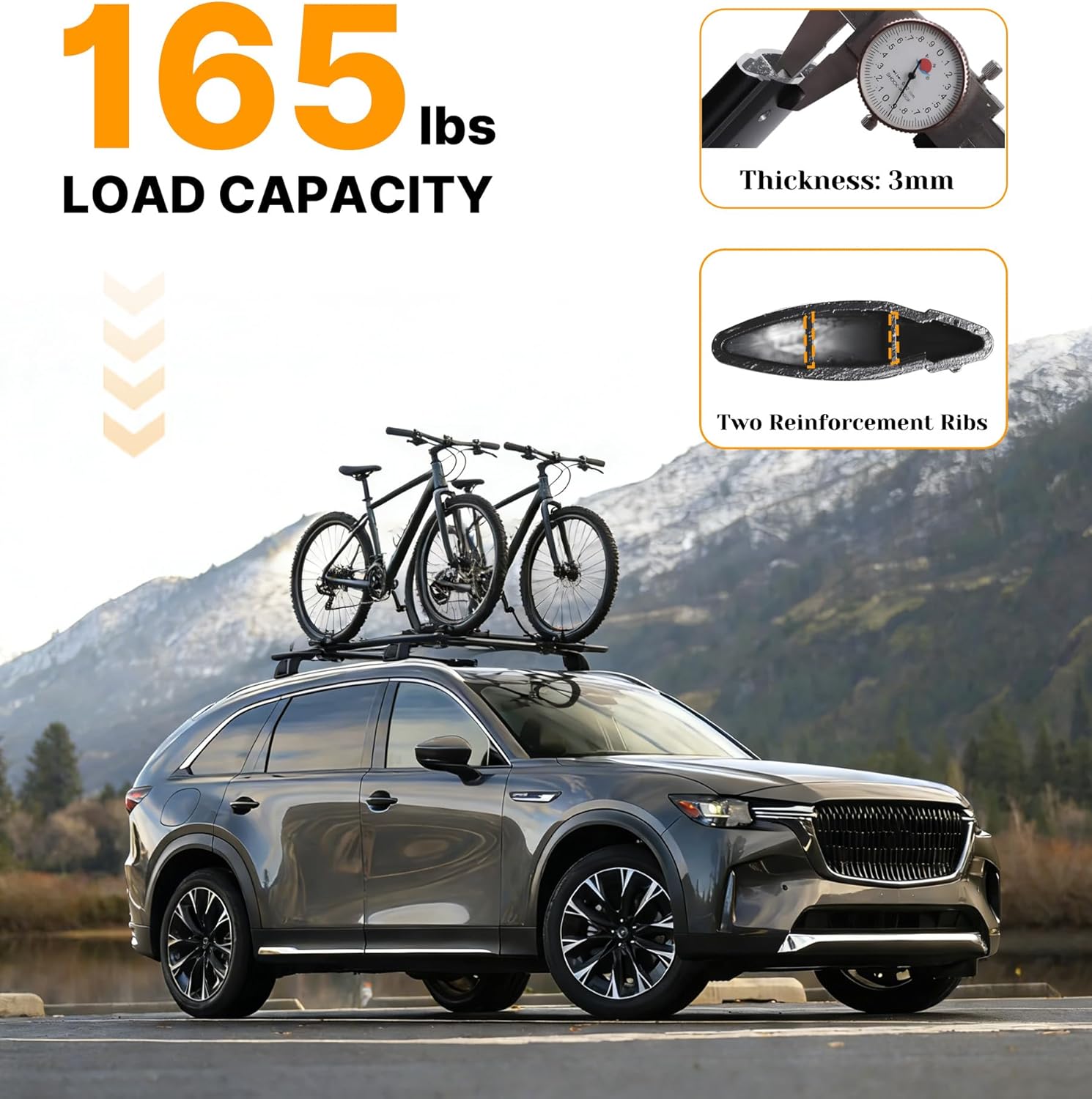 Snailfly Lockable Roof Rack Cross Bars for 2024 2025 2026 Mazda CX90 & CX-90 PHEV with Flush Side Rails, Heavy Duty Aluminum Crossbars, Rooftop Cargo Carrier Accessories for Kayaks Bikes Skis Canoes