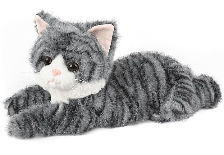 Grey Tabby Cat Stuffed Animals, Microwavable Stuffed Animal Adorable Fluffy Plush for Warmth & Comfort, Heatable & Coolable Lavender Scent Cat Toys, Cute Soft Plushie Cat Gifts for Kids & Adults - Grey Tabby Cat
