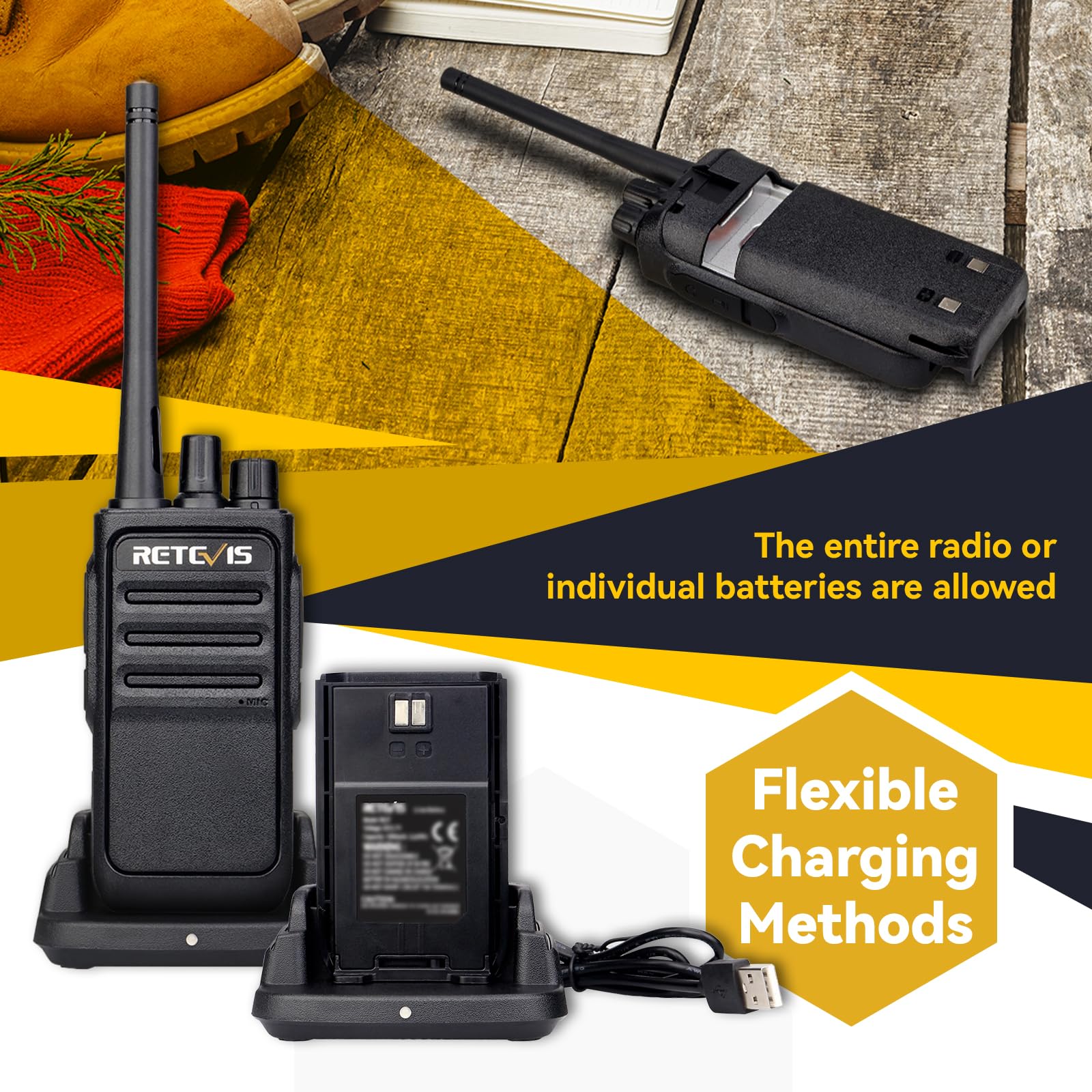 Retevis RT617 Walkie Talkie, 16 Kanałów Krótkofalówki, 1200 mAh, VOX, Mikrofon Niemagnetyczny, Radio Pmr Bez Licencji, Akumulator, Podróż, Przygoda Na Świeżym Powietrzu(1 Para, Czarny)