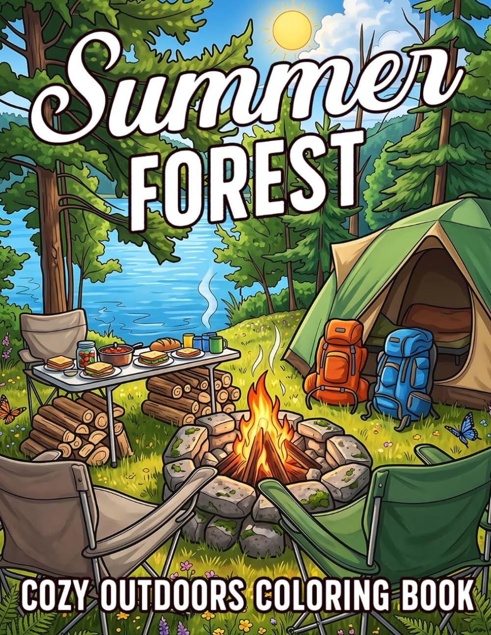 Summer Forest Coloring Book: Calm Nature Retreat Coloring Pages Featuring Scenic Mountains, Camping Adventures, and Peaceful Scenes for All Ages Relaxation