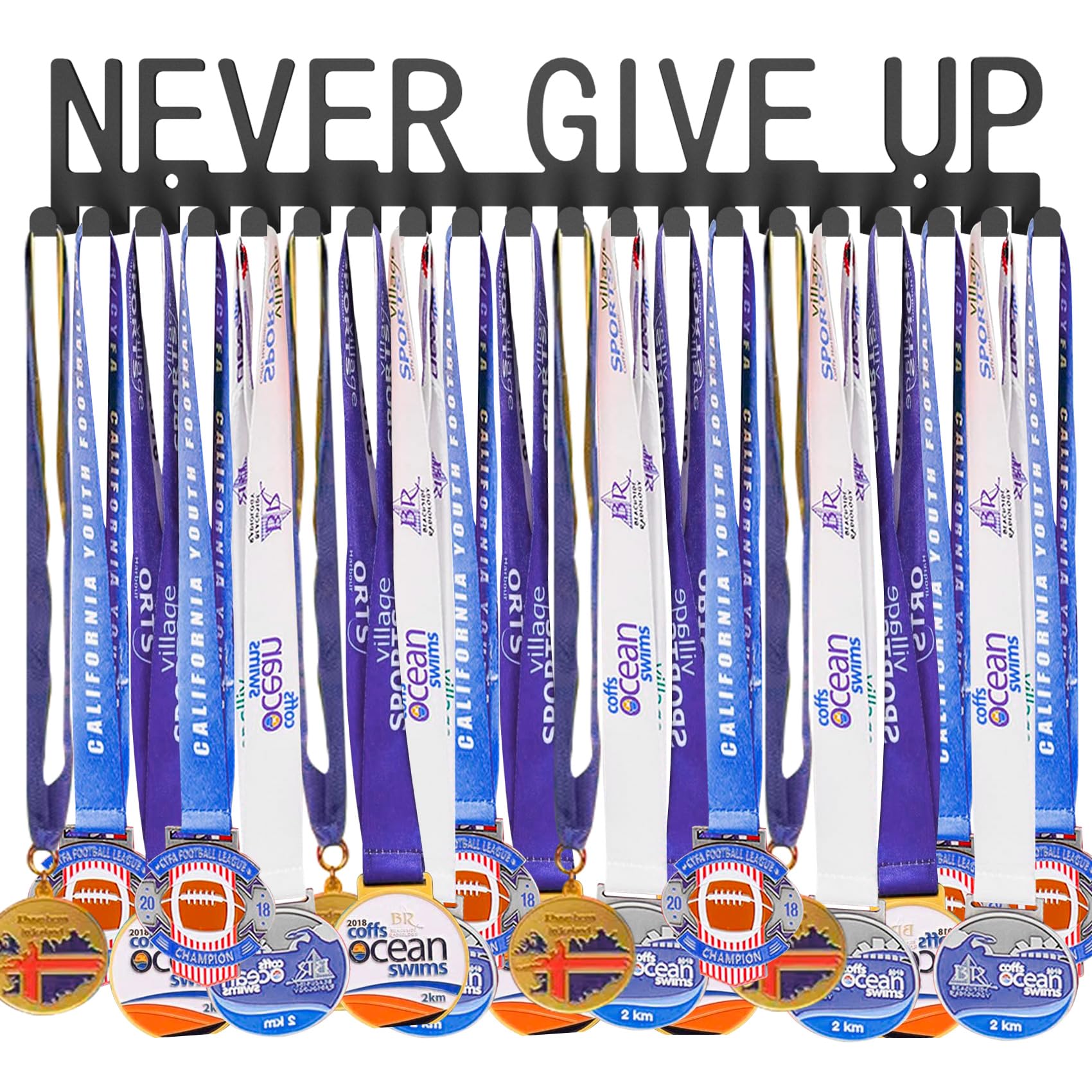 DafftosNever Give UP Hook Medal Display Hanger Holder Bib Rack Organizer Awards