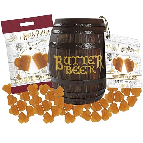 Needzo Caramelos masticables y lata de barril de cerveza de mantequilla, sabor a caramelo clásico inspirado en la película, paquetes pequeños para