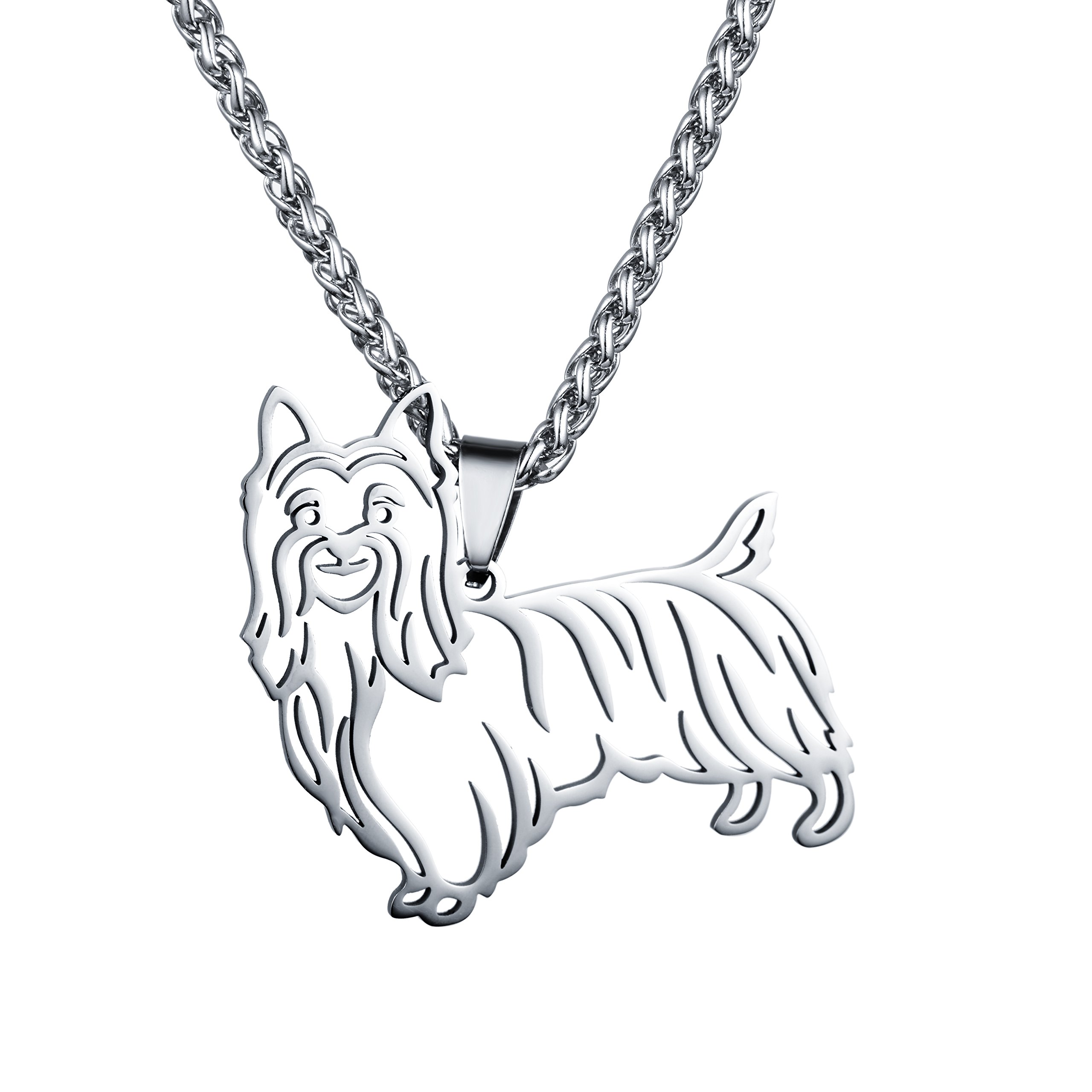 Stainless Steel Australian Silky Terrier Outline Pet Dog Tag Breed Collar Charm Pendant Necklace