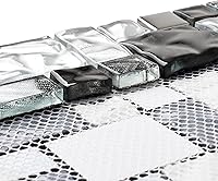 Vista 9 de Azulejos de vidrio blanco y negro para cocina, baño, pared, salpicadero, mosaico, patrón de Versalles [Juego de 5]