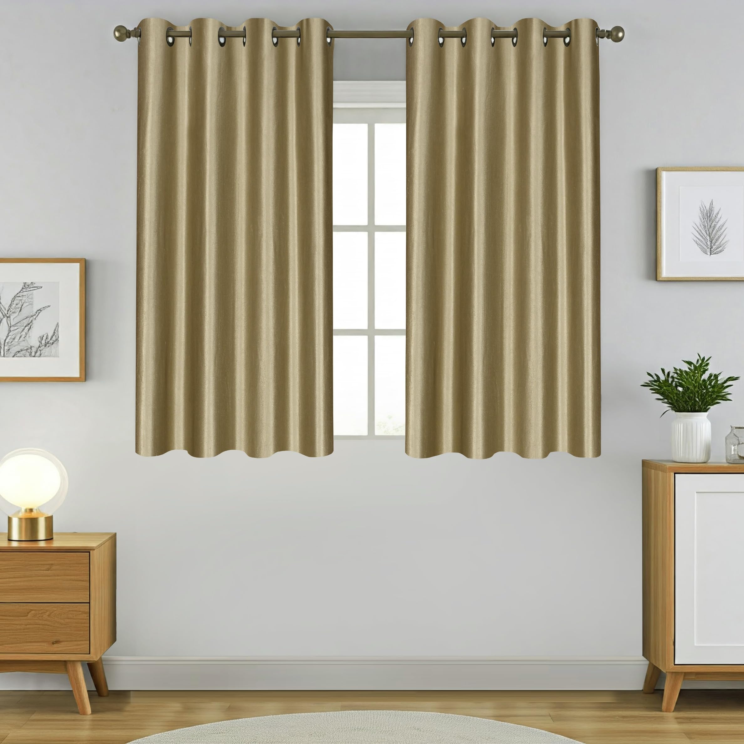 HFI Royal Solid Polyester Curtain, 6 X 4 Feet, Window Curtains, Hazelwood, Pack of 2 Pieces