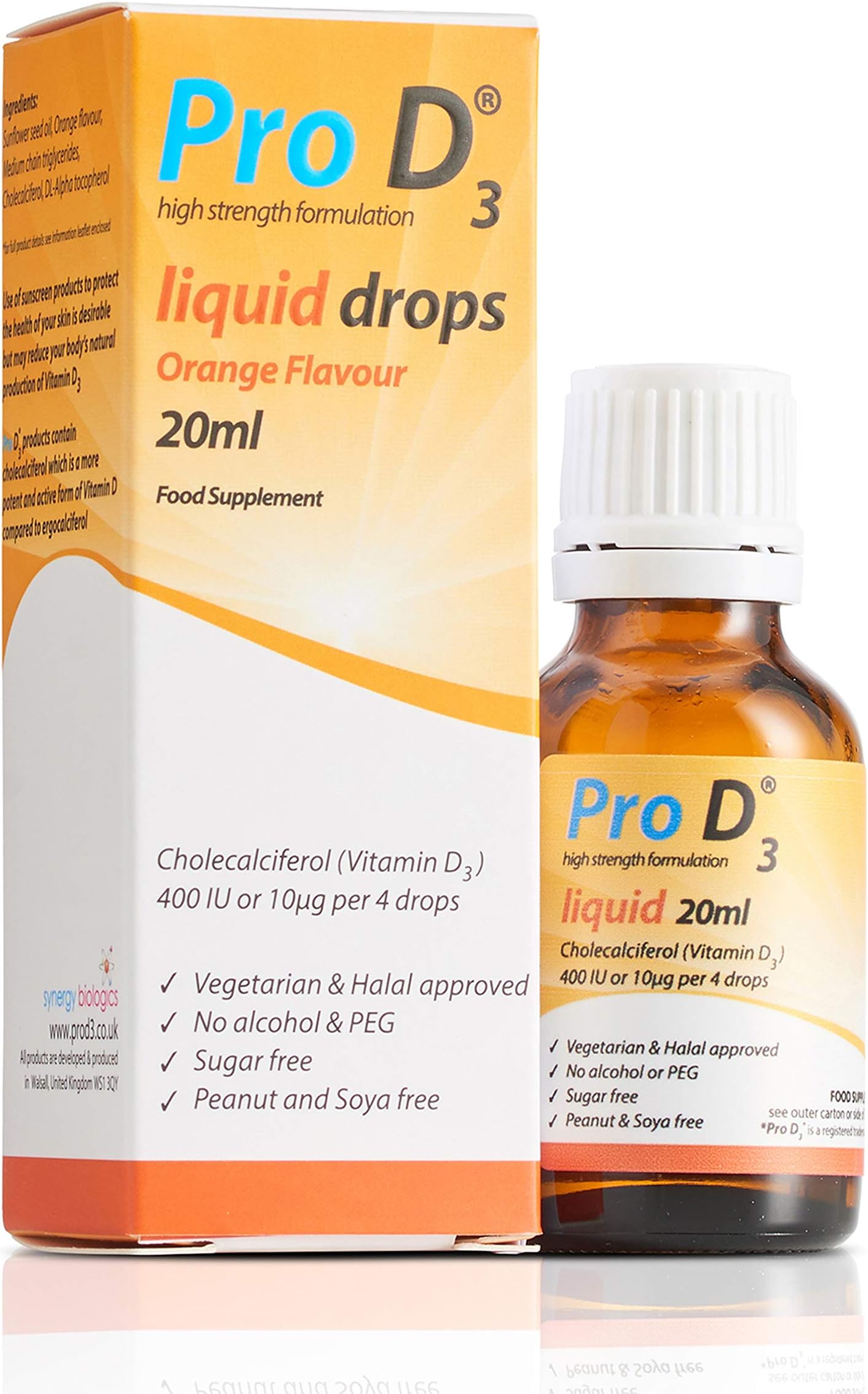 Liquid Drops 20ml (Vitamin D3-100 IU per 1 Drop) Alcohol Free | Vegetarian | Gluten Free | Salt Free | Yeast Free | Gelatin Free | SOYA Free | Peanut Free | Sugar Free | Halal | Kosher