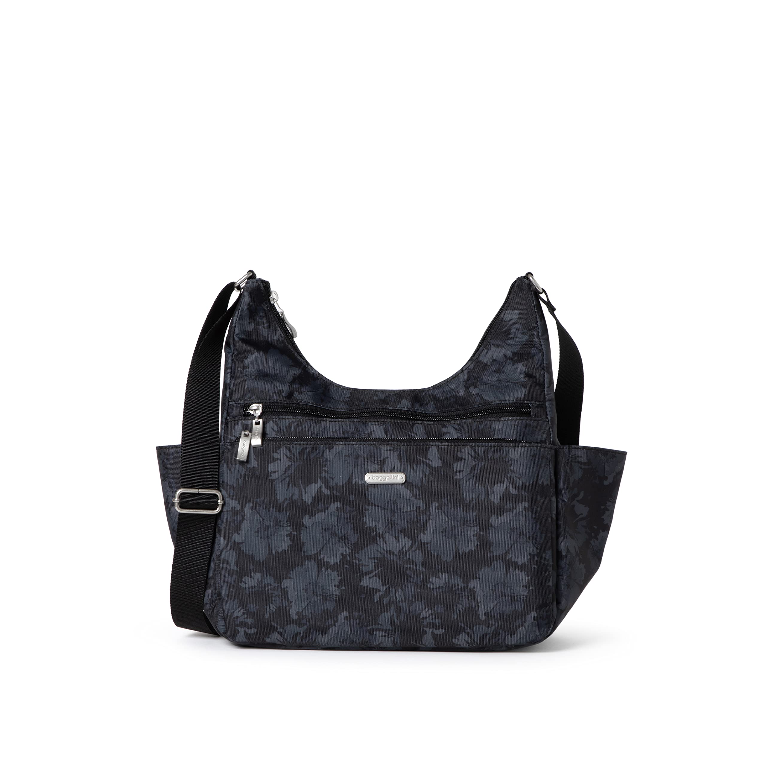 Baggallini Women's Essential Crossbody Built-in RFID Card Holder-Hobo Travel Bag with Luggage Sleeve, Midnight Garden, One Size