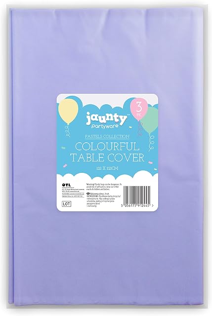 jaunty partyware Colour Table Cover 3pk Plain Pastel Tablecloth for Wedding, Baby Showers, Birthdays Party (PURPLE)