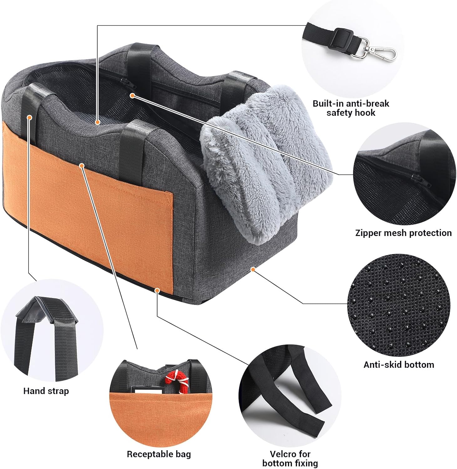 Dog Car Seat for Small Dog Center Console Seat Pet Booster Seat for Car Puppy Car Seat for Small Dogs(Dark Gray with Net Cover)