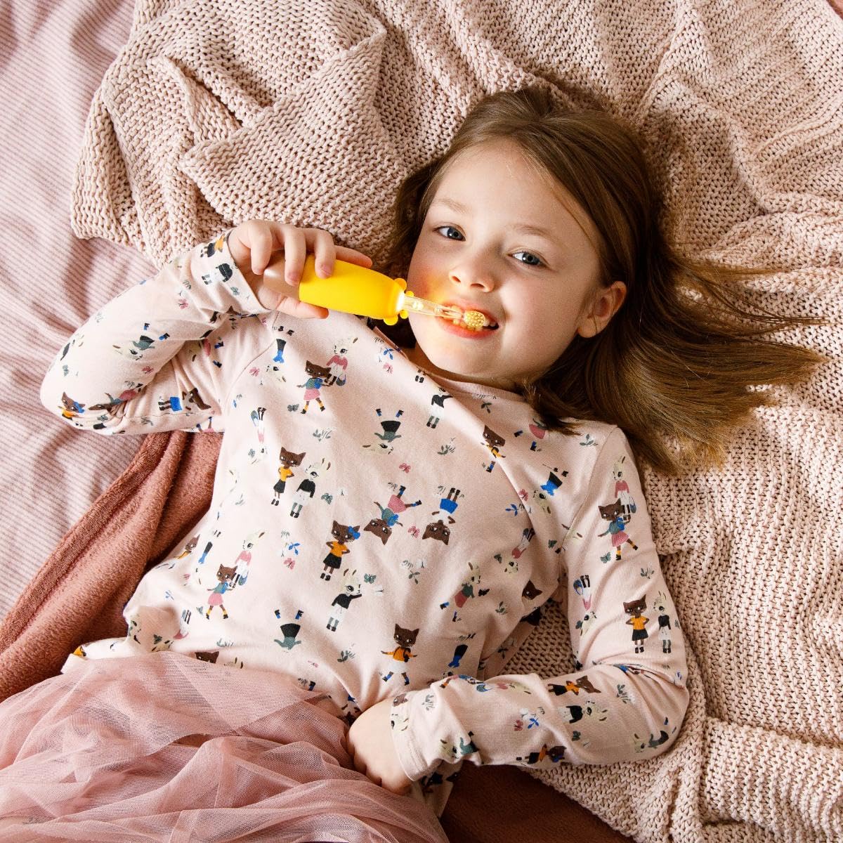 innoGIO Giogiraffe Elektrische Zahnbürste für Kinder, 7 Farben, Silikongriff, 4 Modi, Timer 2 min, geeignet für Kinder zwischen 2 und 12 Jahren, Gelb, AAA-Batterie nicht enthalten (Kopf im