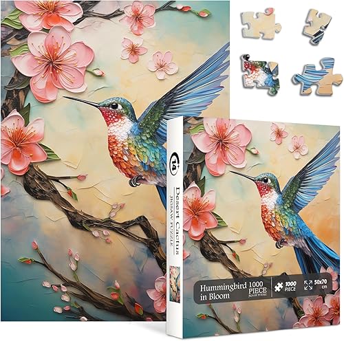Rompecabezas de colibrí para adultos de 1000 piezas, rompecabezas vintage de flores de pájaro, rompecabezas de pájaros de primavera imposible como