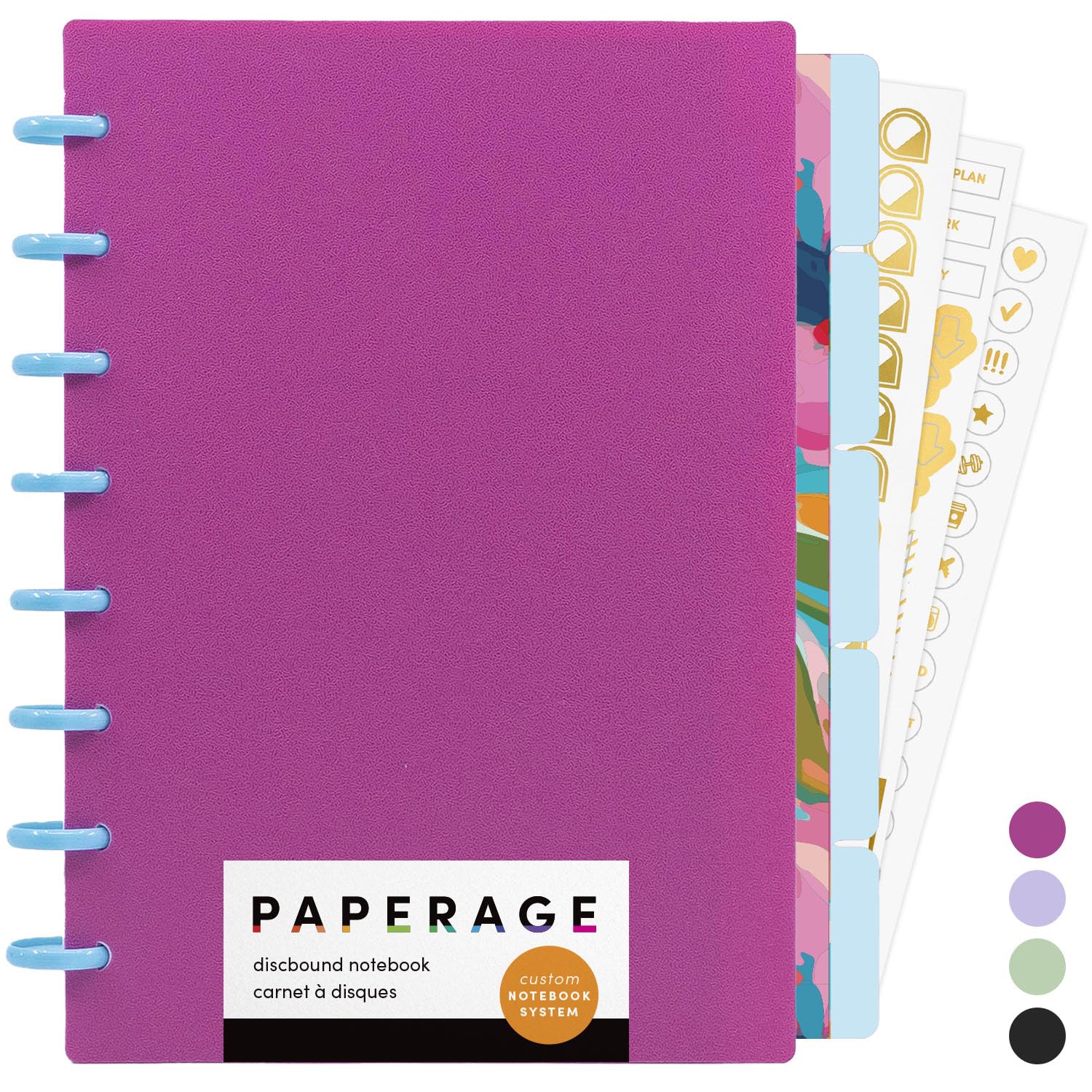 PAPERAGE Customizable Discbound Notebook, 134 Pages, All-In-One, 8-Disc Refillable Spiral Journal with Removable Pages, 12-Month Undated Calendar,