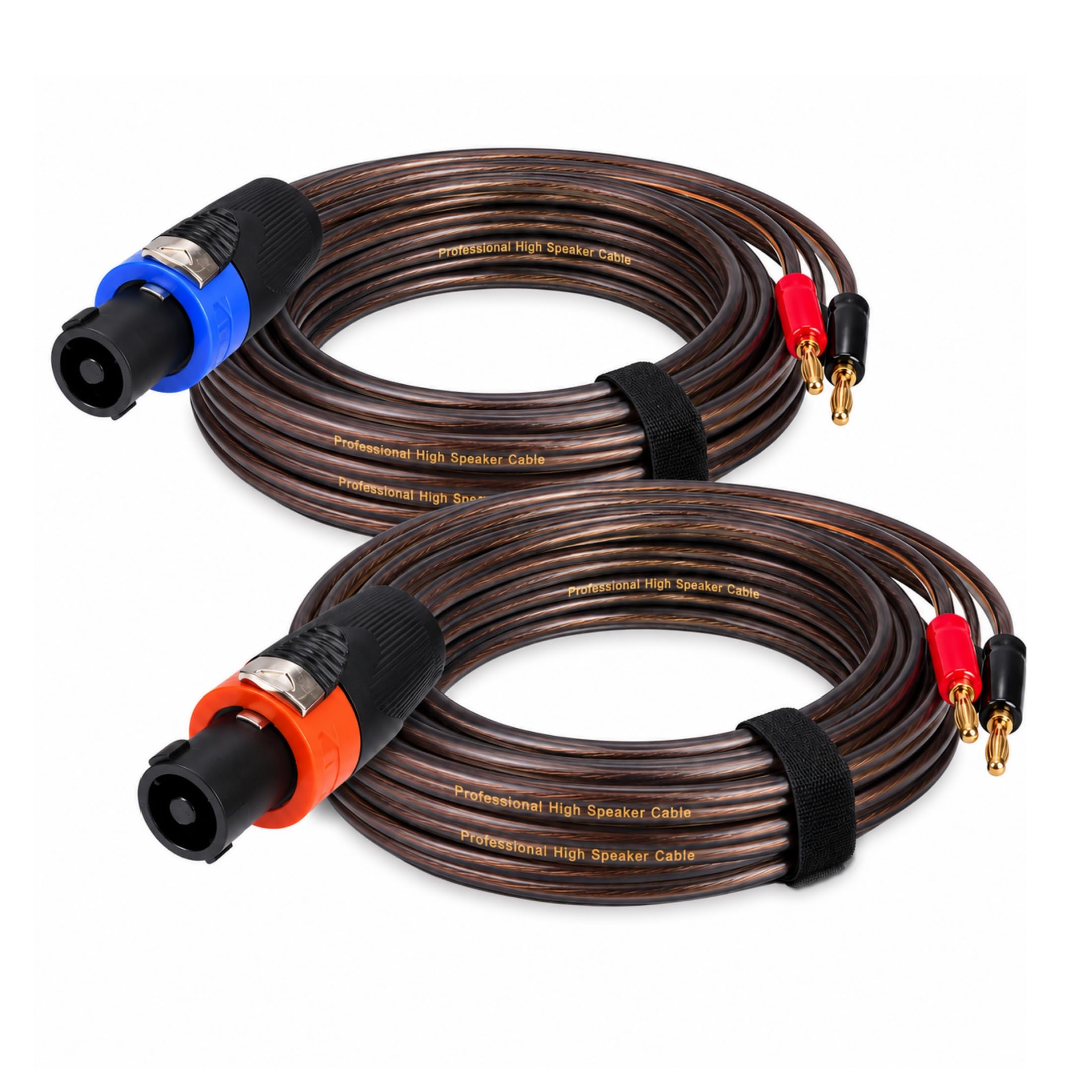 Lot de 2 câbles de haut-parleur à verrouillage torsadé vers fiche banane, 1,8 m, fil OFC 400 fils 14 AWG, connecteur mâle de style Speakon vers fiches bananes plaquées or de 4 mm pour