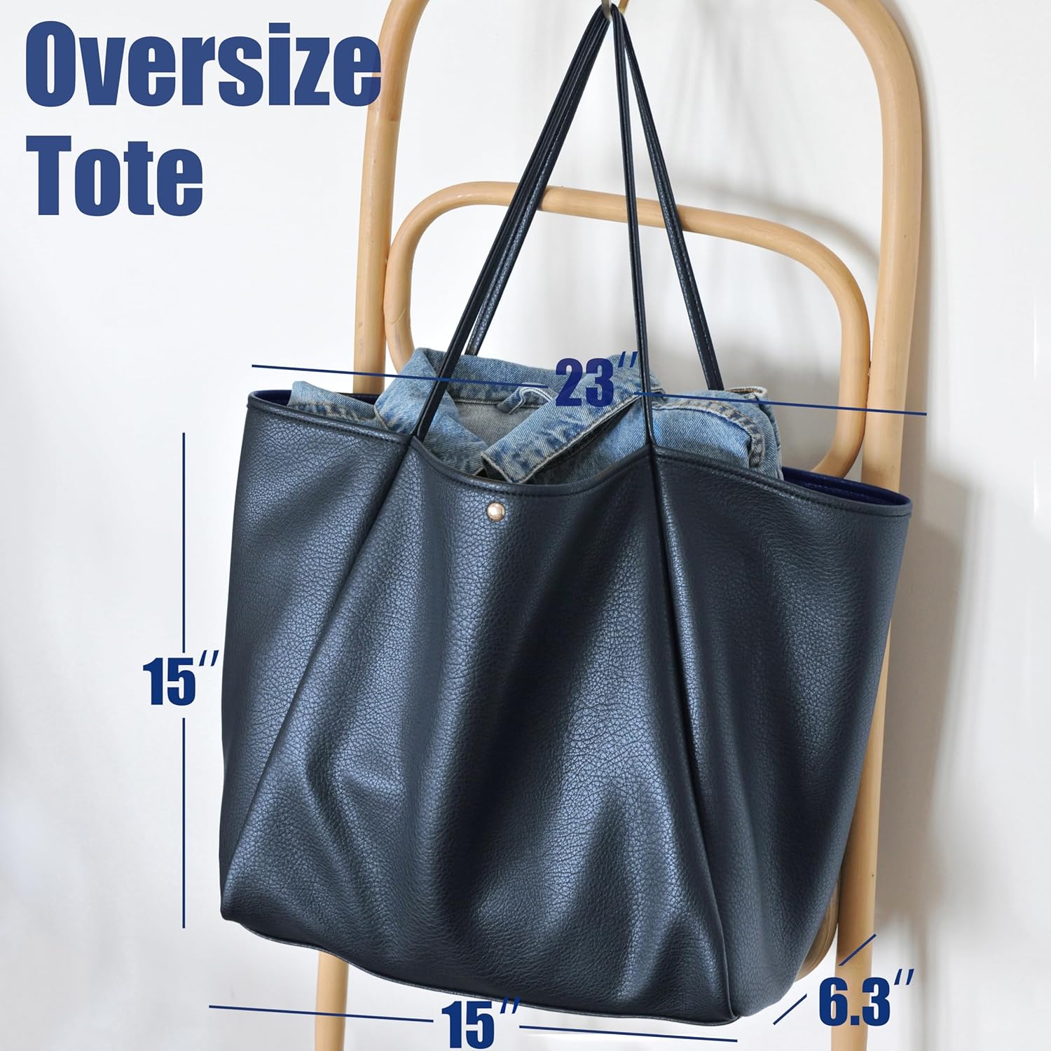 Oversize Pu Leather Tote Women Weekender Bag Shopper Handbag Travel Purse - Image 5