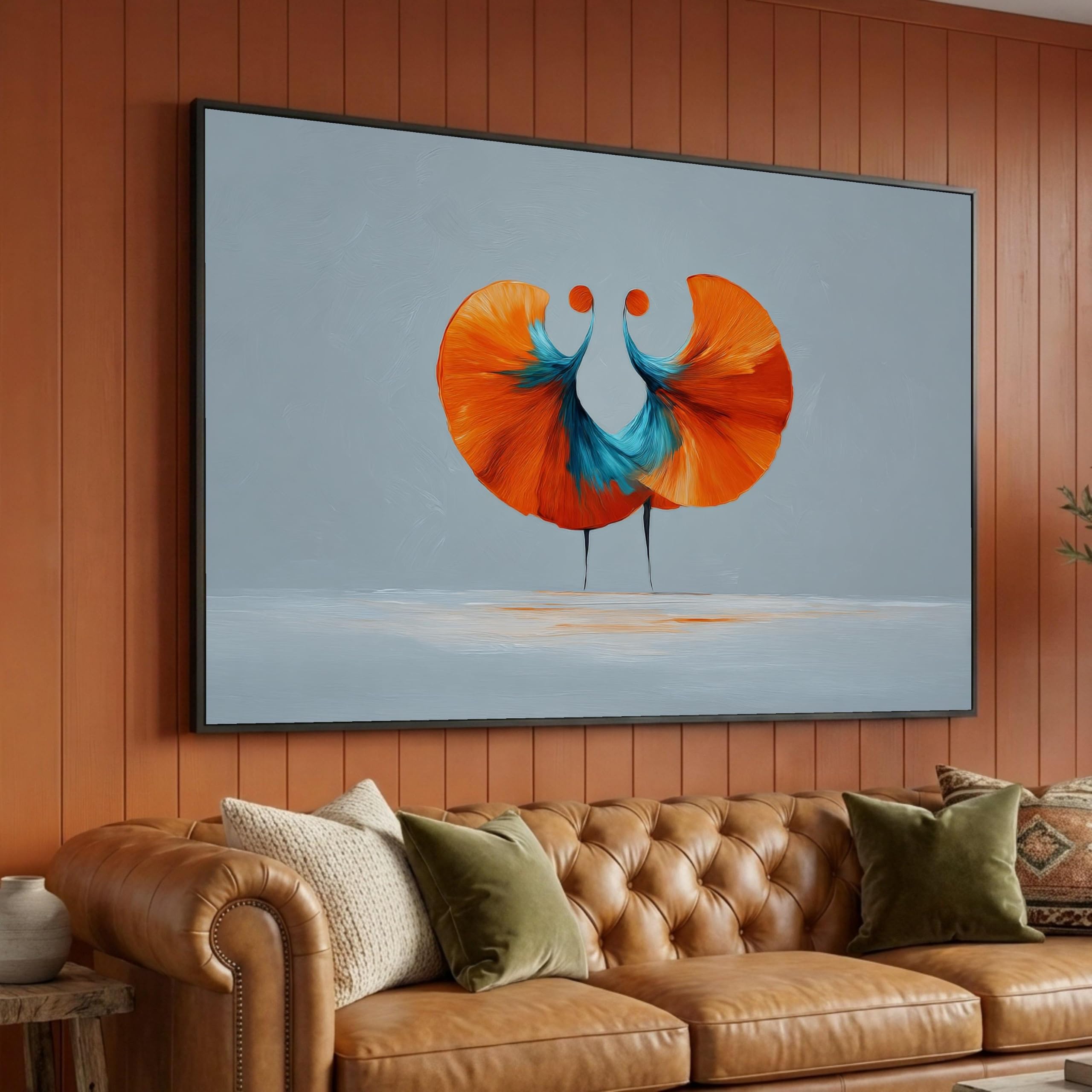 CAOXTART Abstract Dance Duo Canvas Print, Orange Blue Contemporary Art Oil Painting, for Living Room, Home Decor Wall Pictures(70x110cm/Frameless)