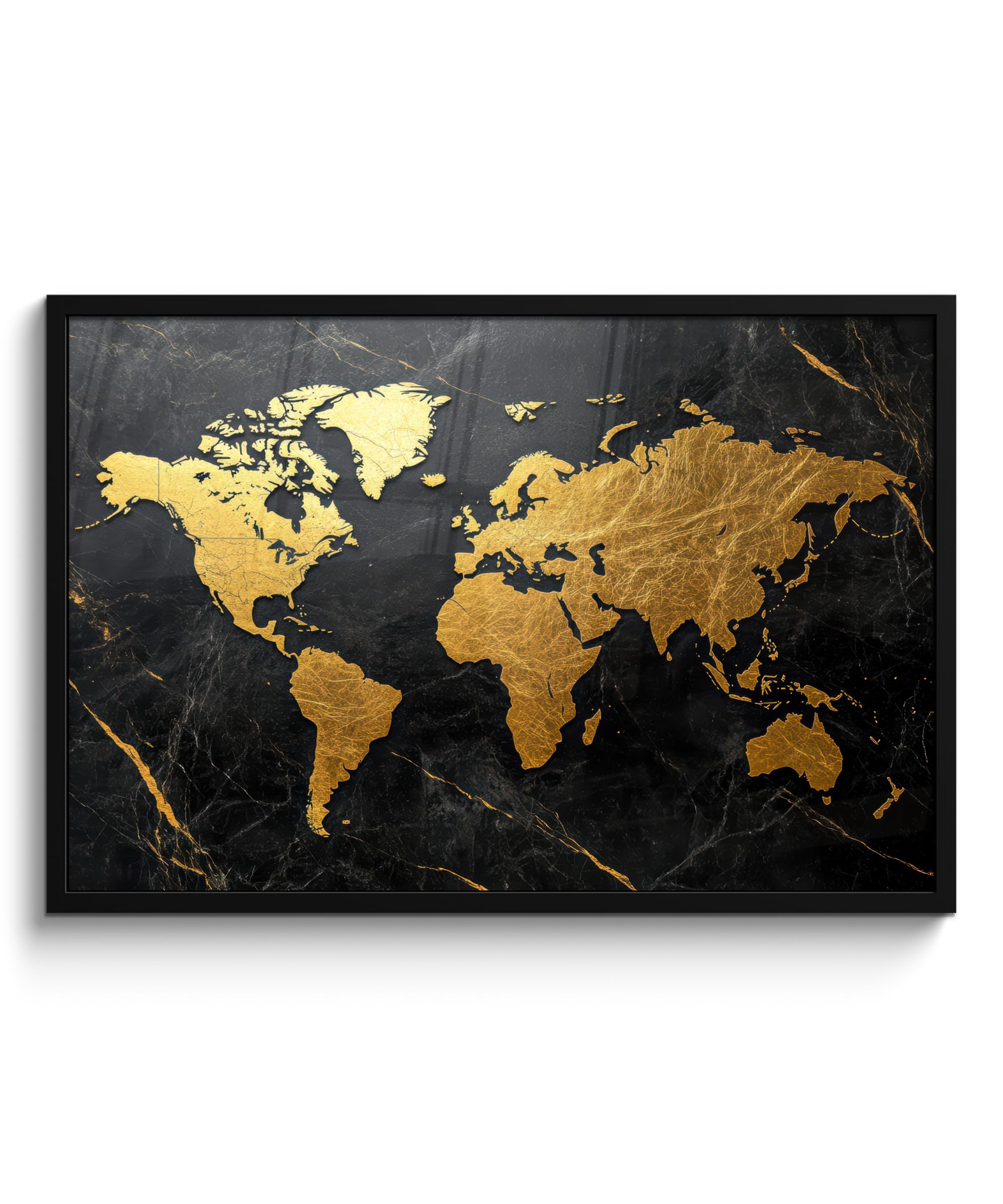 MuchoWow© Cuadros Con Marco 90x60 cm Decorativa Grandes Dimensiones Pequeños Salones Quarto Tripticos Oficina Wall Pasillo Dormitorio Mapamundi - Oro - Mármol