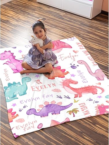 Miniatura 3 de Manta de dinosaurio personalizada con nombre para bebé, regalos para amantes de los dinosaurios, niñas pequeñas, niños, adolescentes y adultos,