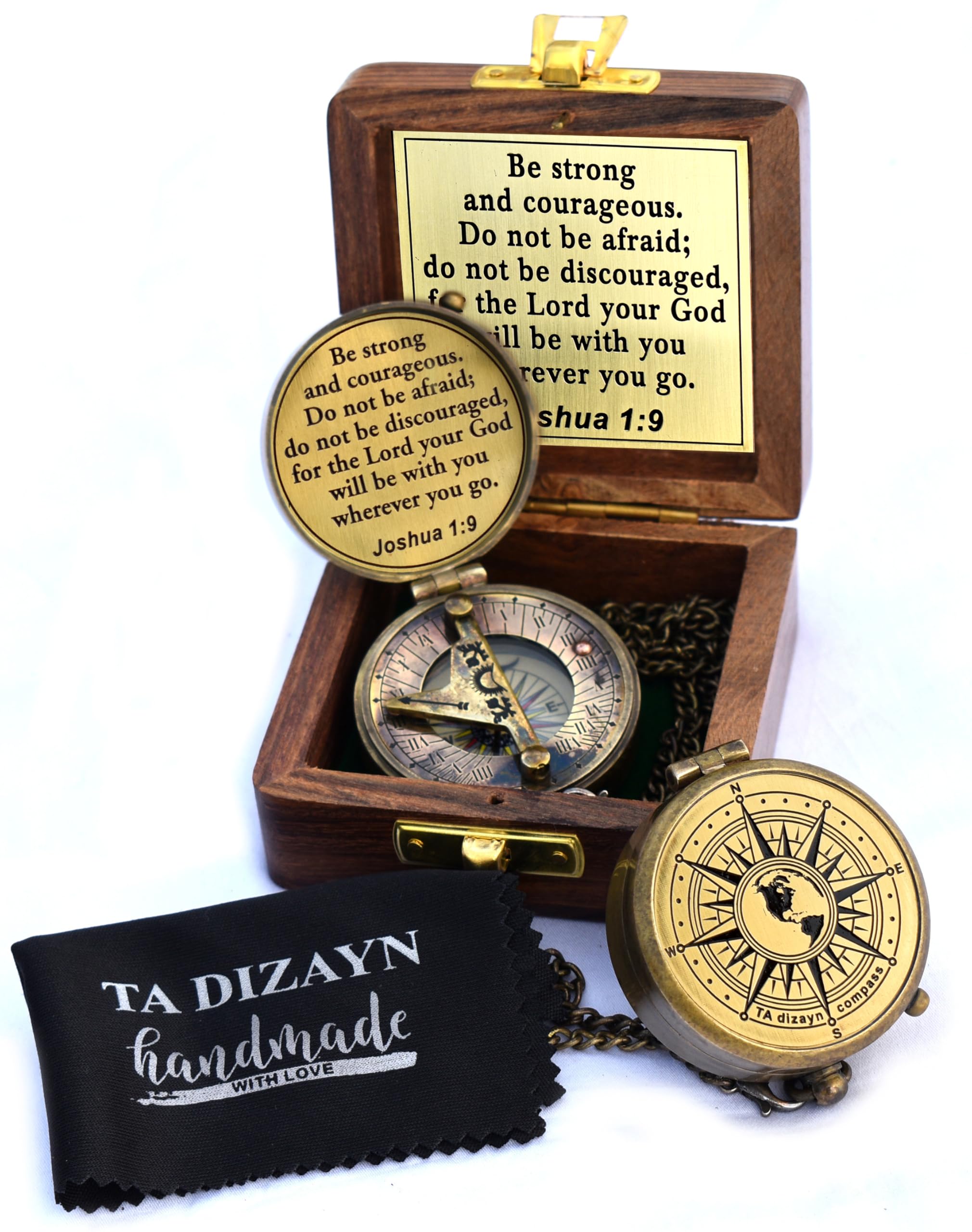 Be Strong and Courageous, Joshua 1:9, Solid Brass Directional Engraved Compass, Baptism Gifts for Boys Girls, First Communion, Christian Gifts for Men, First Confirmation Gifts for Boys