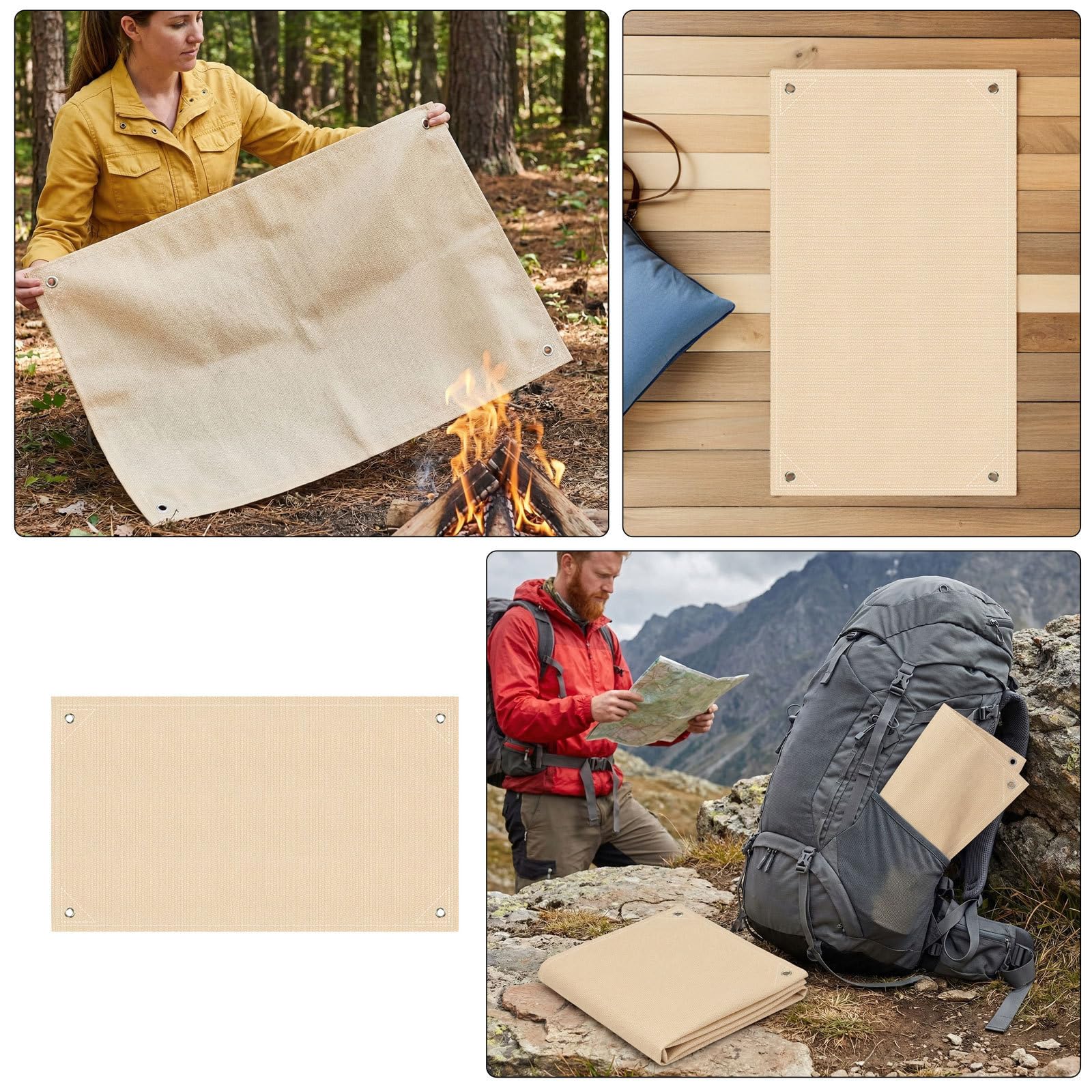 INOOMP Manta de Camping Ignífuga de Fibra de Vidrio 2 Pcs, Tapete Portátil Resistente al Calor para Barbacoa y Chimenea en Eventos al Aire Libre