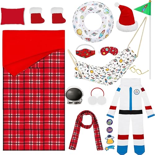 Miniatura 23 de Kacctyen 12 piezas de accesorios de Navidad incluyen muñeca de Navidad, saco de dormir, suéter, delantal, sombrero de chef, bufanda, orejeras