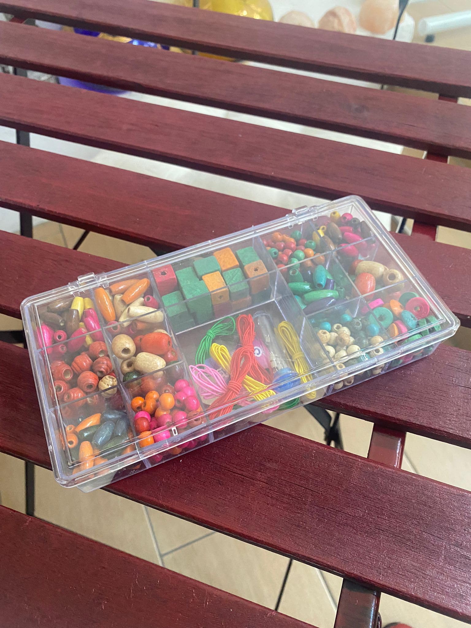 Wooden Beads Colourful Craft Beads Made of Wood Set including Ribbons and Clasps in Storage Box - Image 4