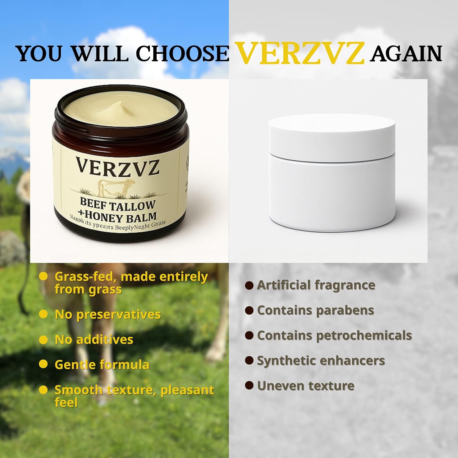 Beef Tallow for Skin and Face – Tallow and Honey Balm Moisturizer, 100% Grass-Fed Beef Tallow with Raw Organic Honey, Beeswax, Olive Oil & Vitamin E – Deep Hydration – Proudly Made in USA – 2oz - Image 6